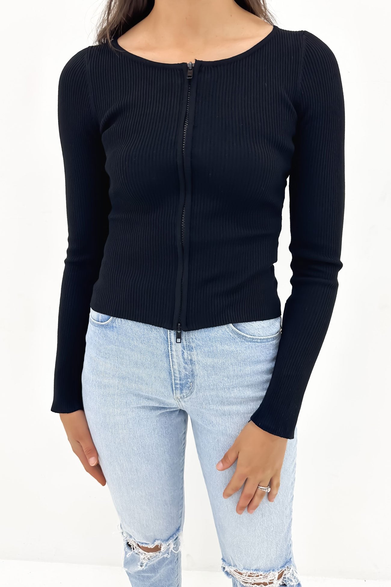 Dilon Ribbed Long Sleeve Top Black