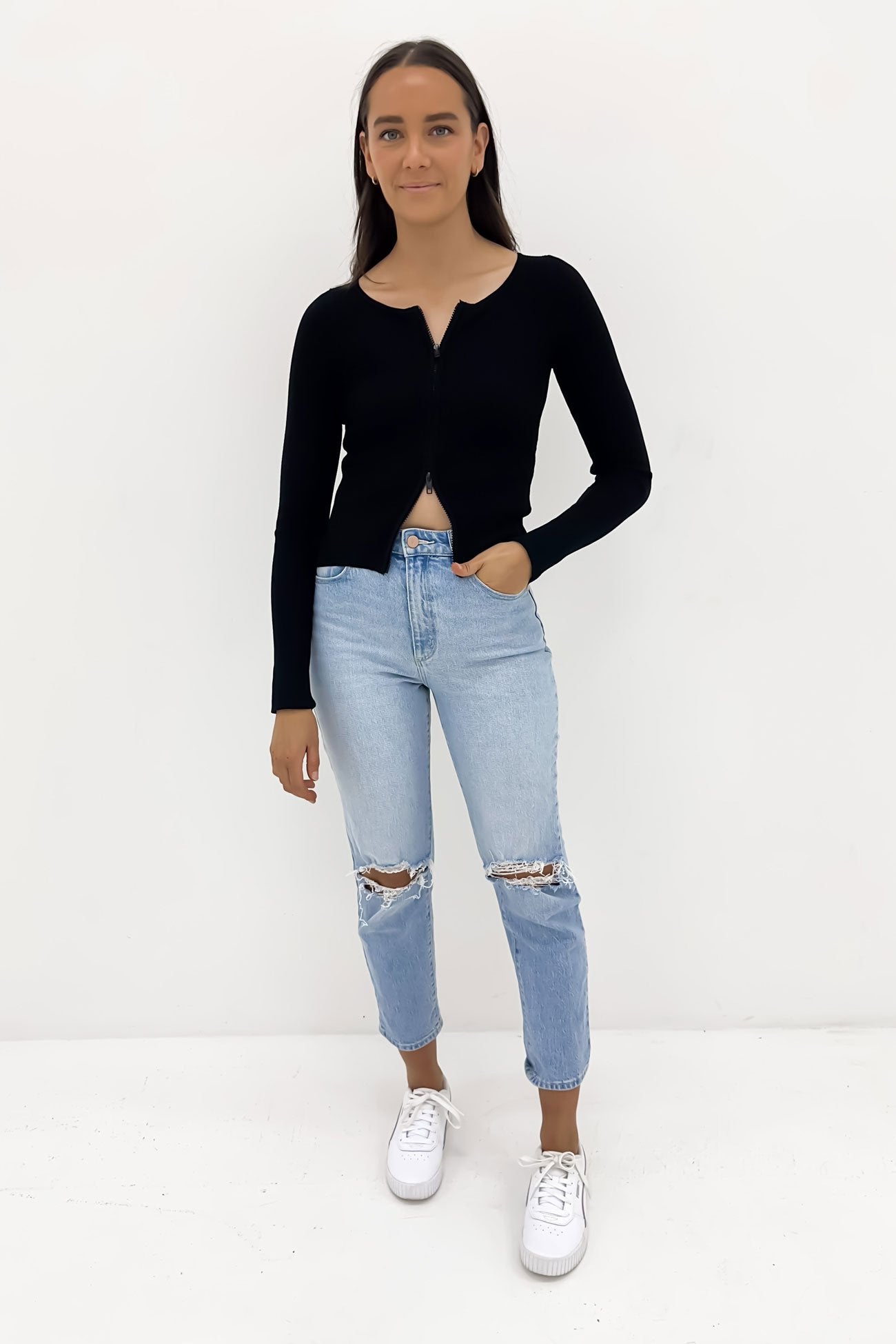 Dilon Ribbed Long Sleeve Top Black