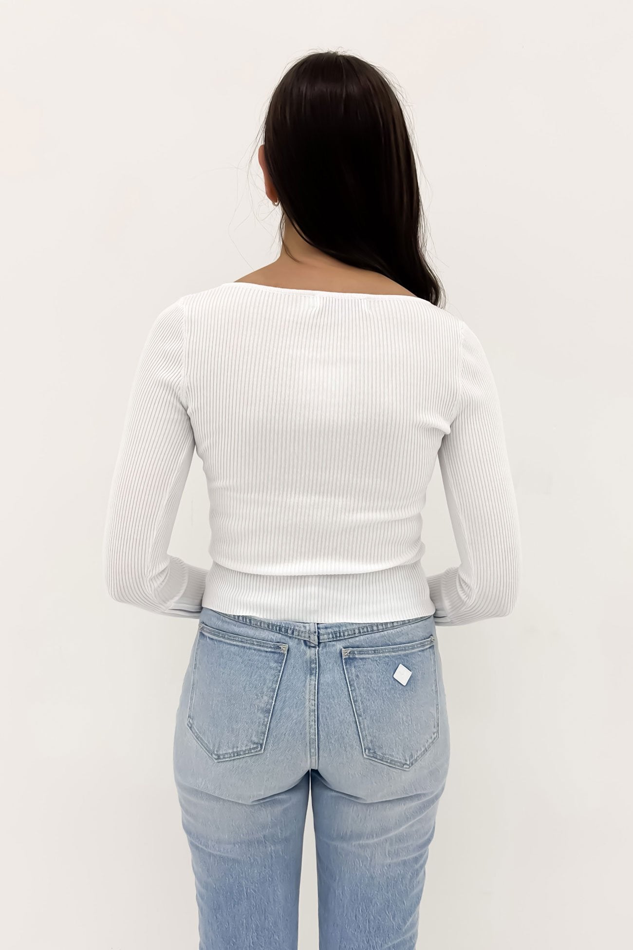 Dilon Ribbed Long Sleeve Top White