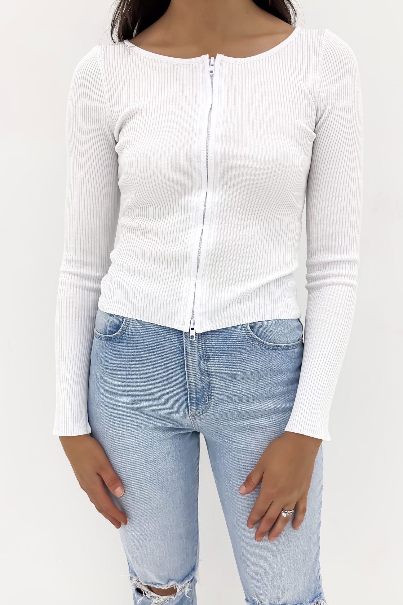 Dilon Ribbed Long Sleeve Top White