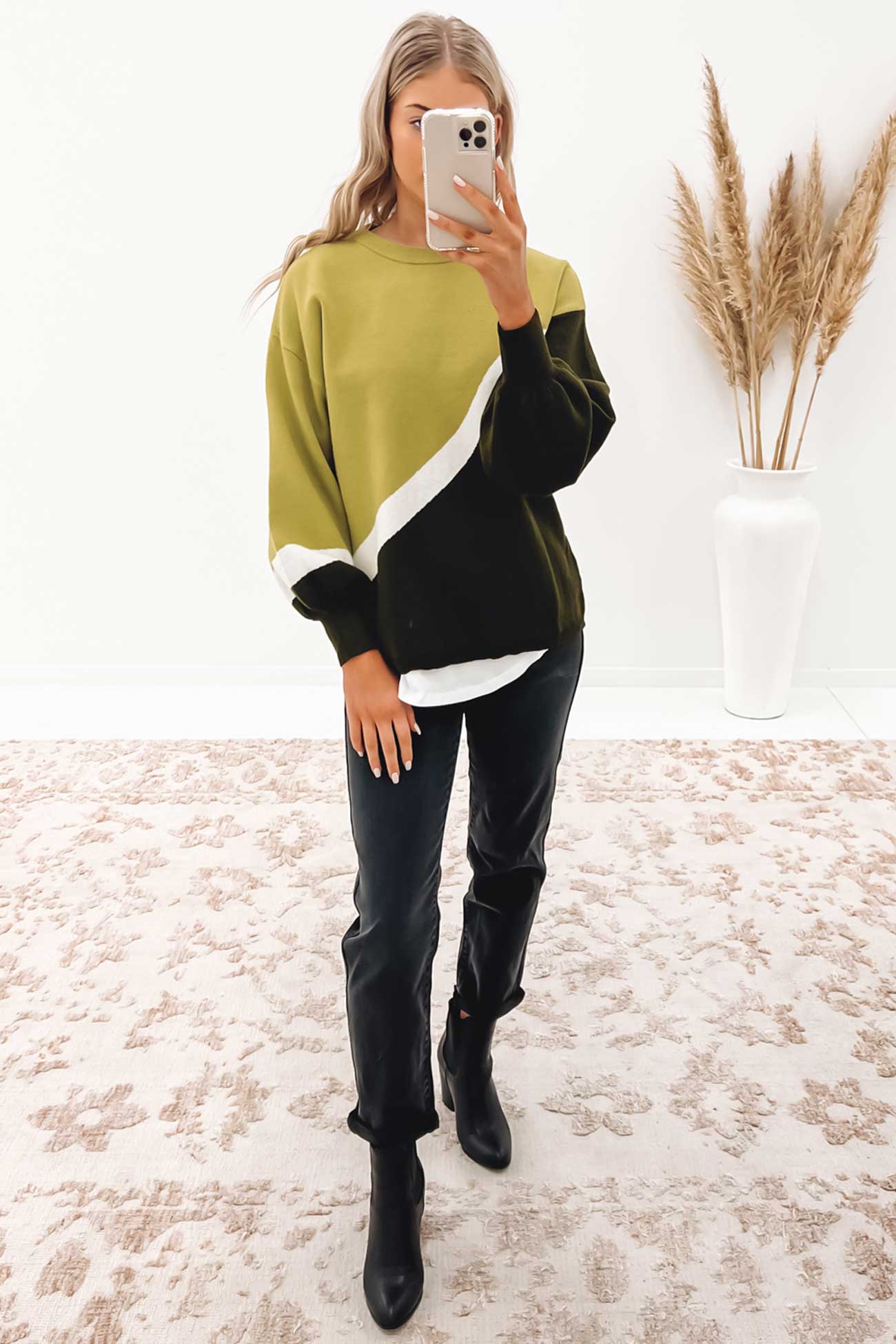 Dominique Balloon Sleeve Knit Jumper Green Multi