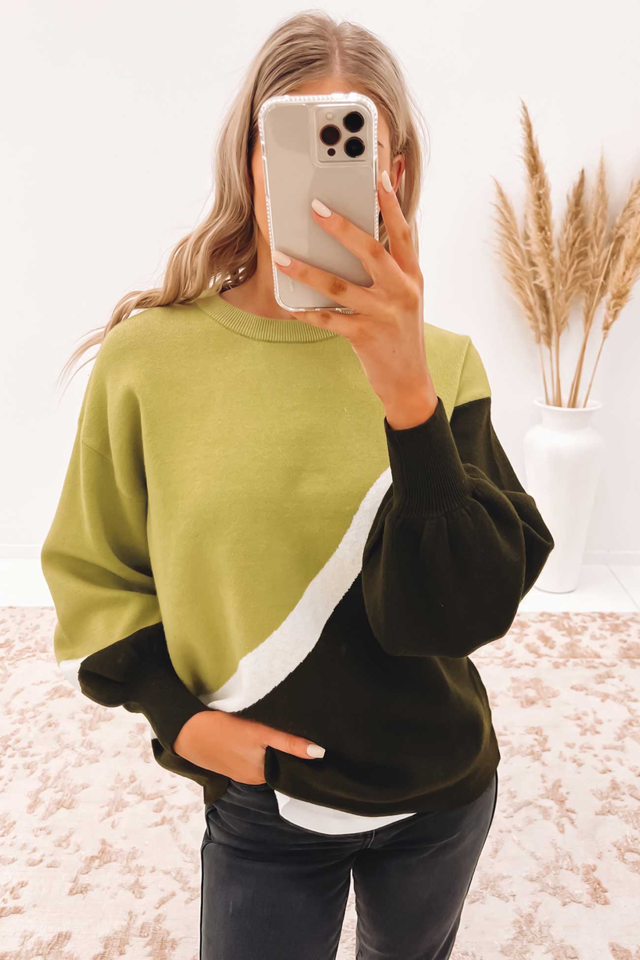 Dominique Balloon Sleeve Knit Jumper Green Multi