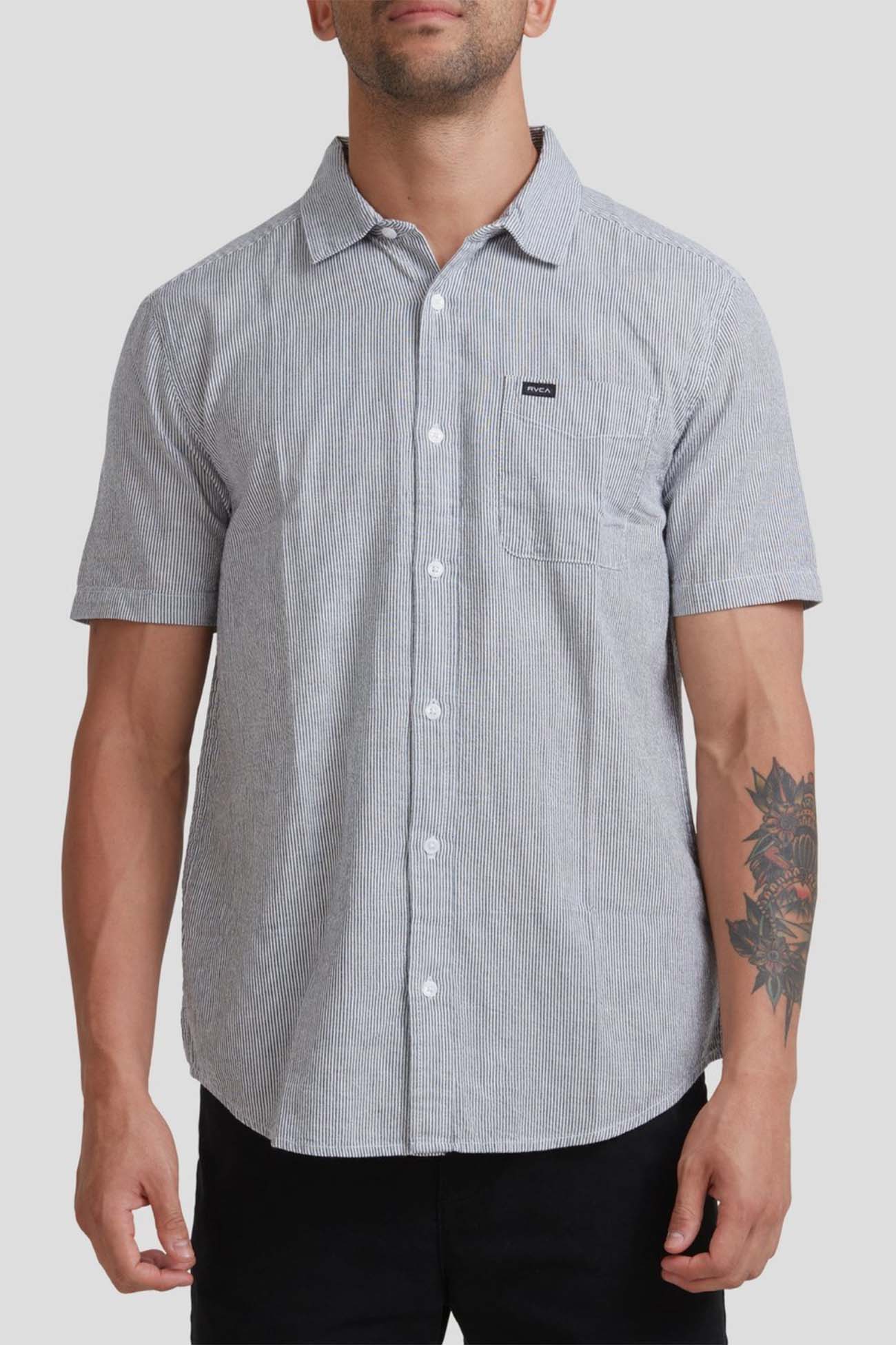 Endless Seersucker Short Sleeve Shirt Navy Marine