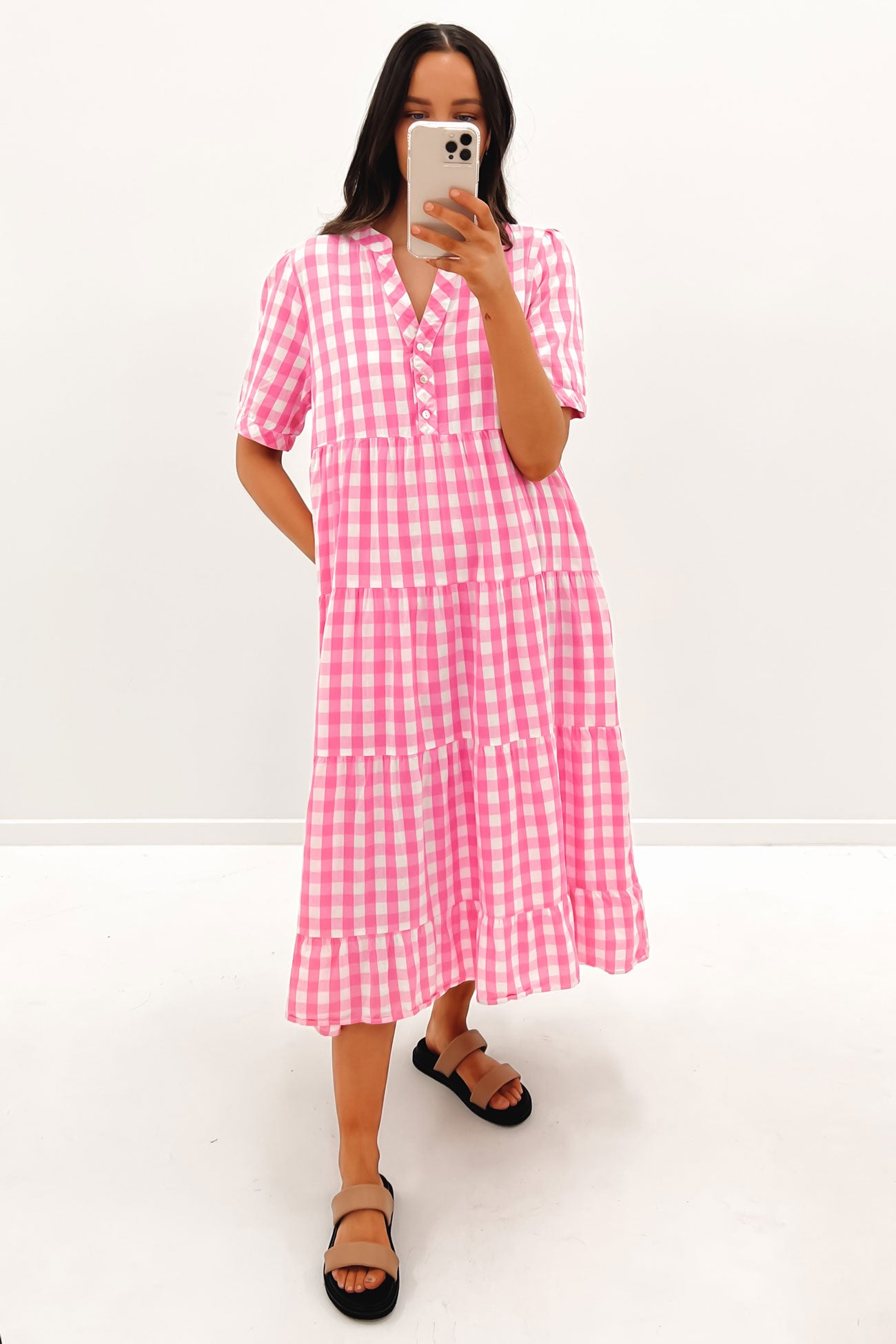 Elena Midi Dress Pink Check