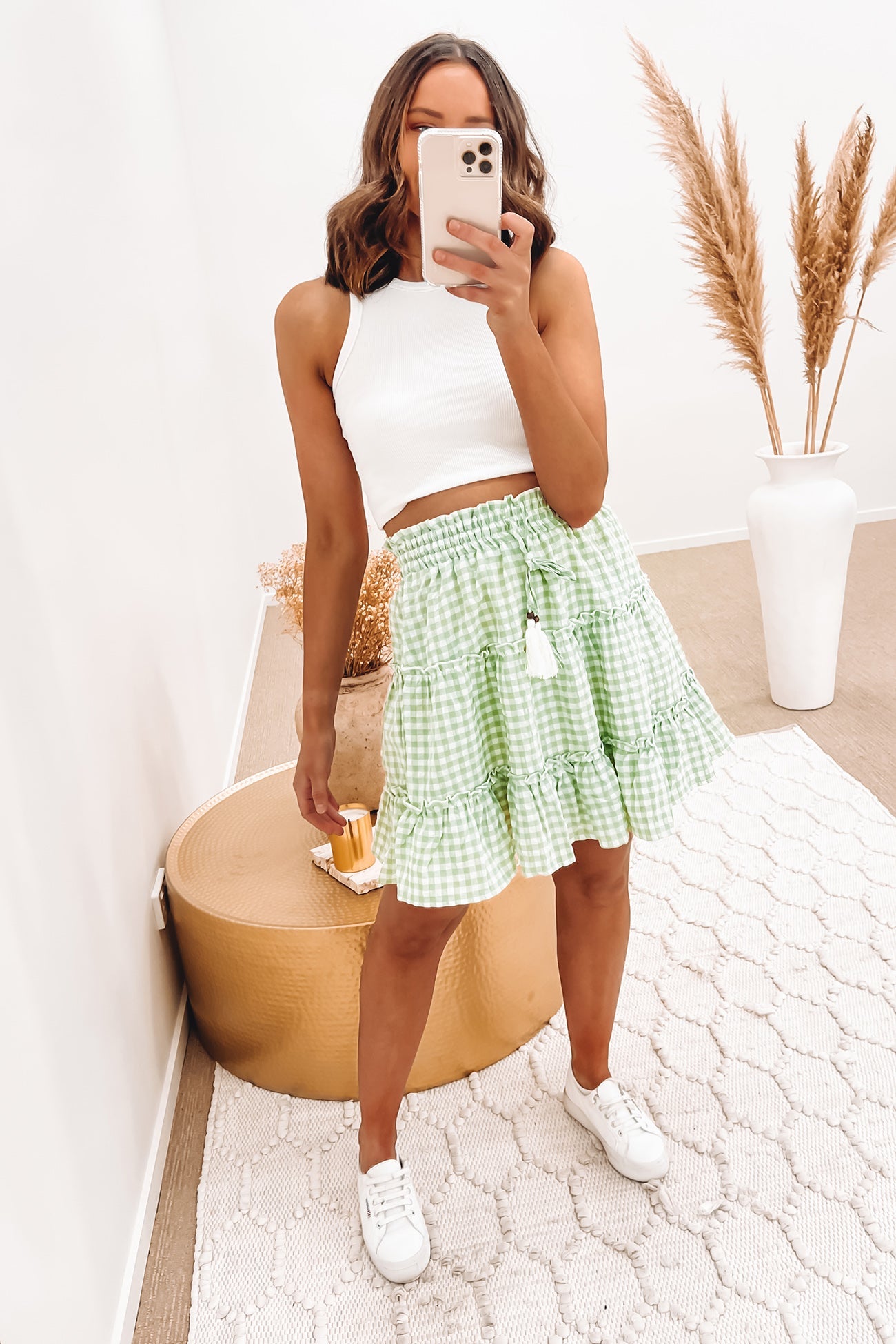 Elliott Mini Skirt Sage Gingham