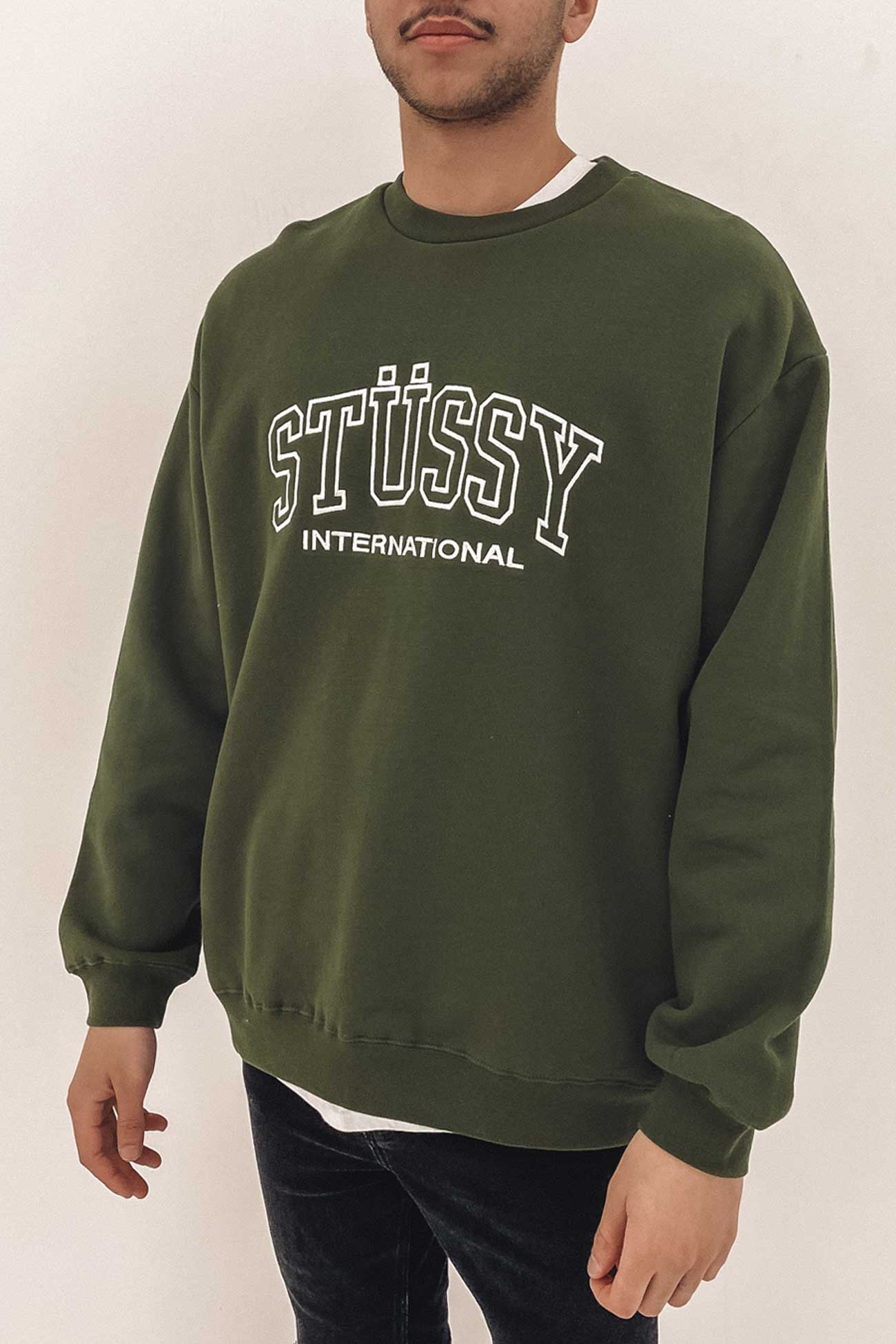 Embroidered College International Crew Flight Green