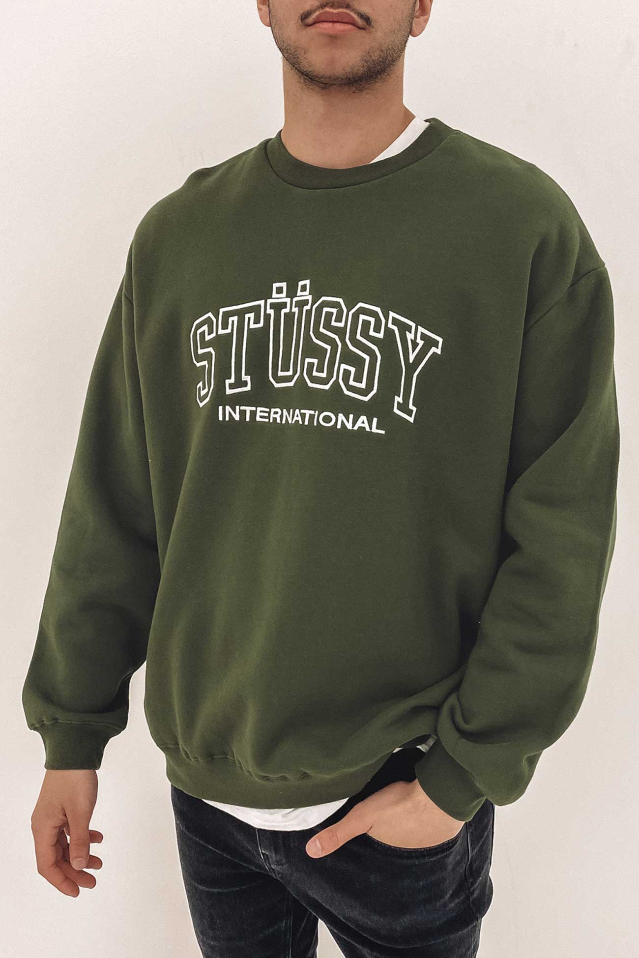 Embroidered College International Crew Flight Green