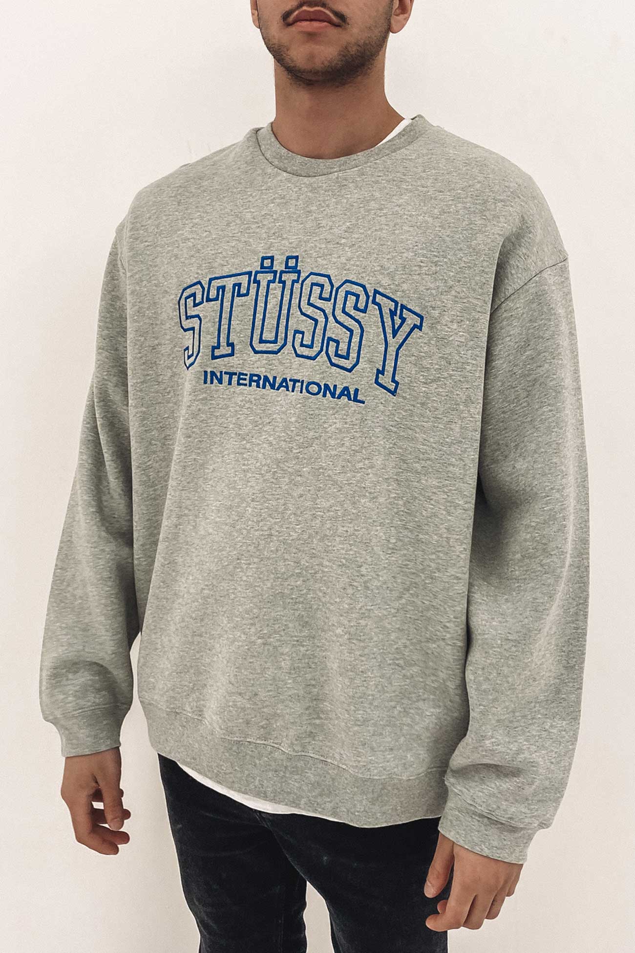 Embroidered College International Crew Grey Marle