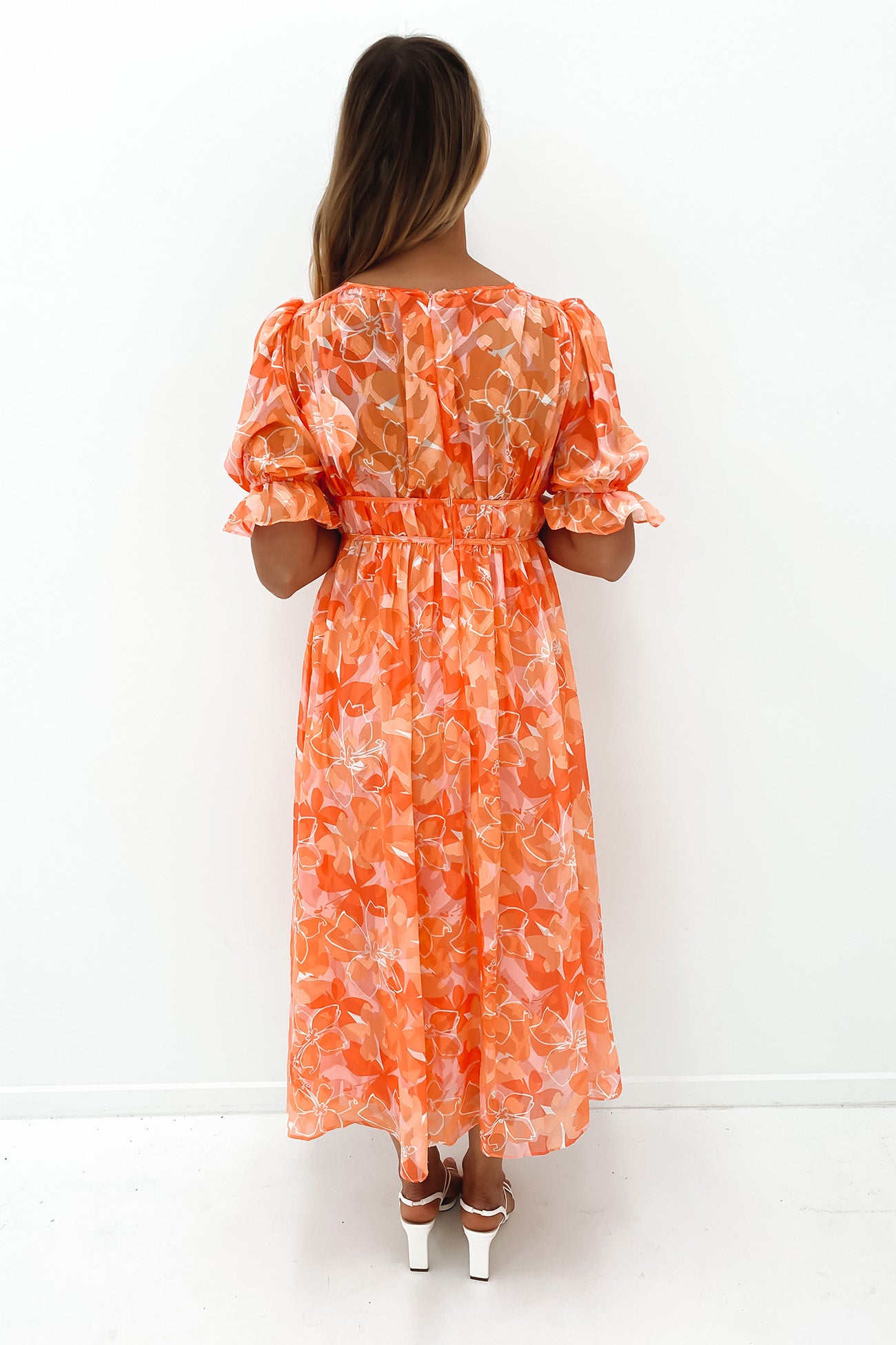 Emmie Midi Dress Orange Floral