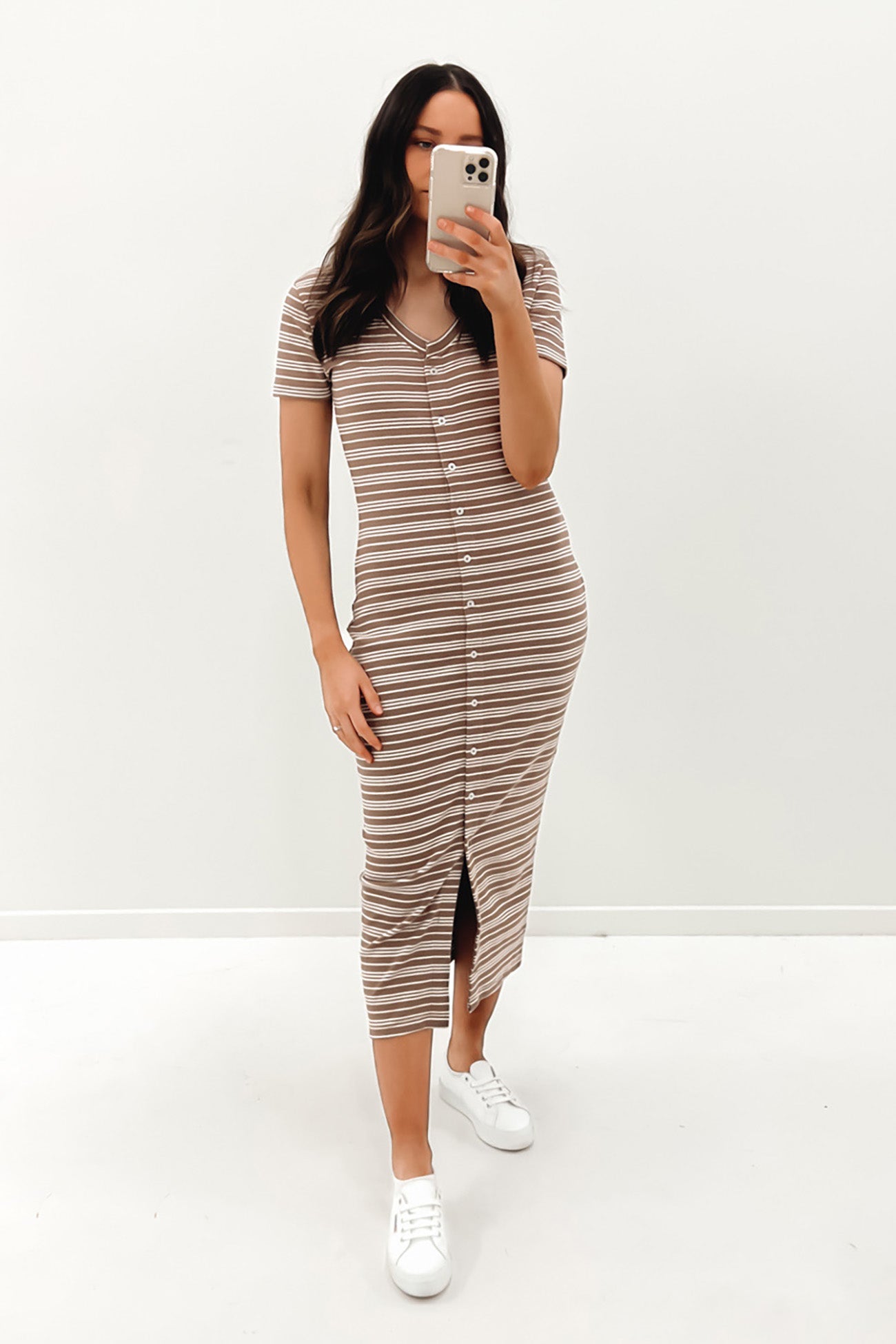 Erin Stripe Dress Tan