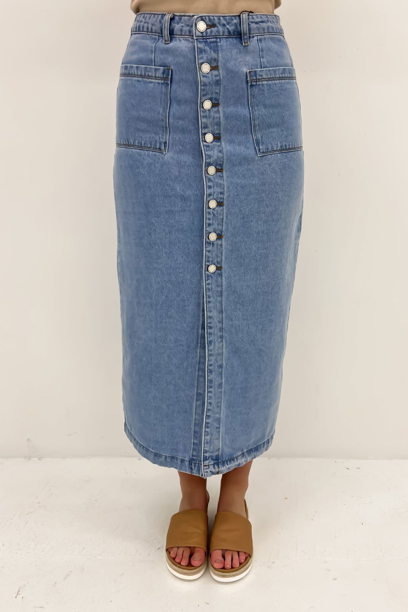 Esa Denim Maxi Skirt Light Blue