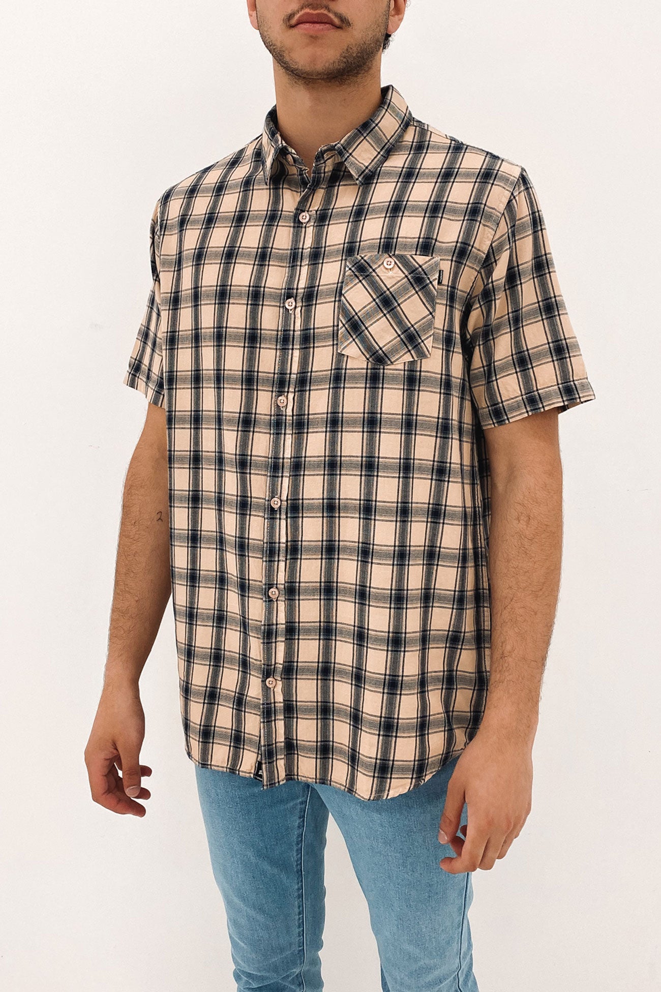 Essential Check Short Sleeve Shirt Sand