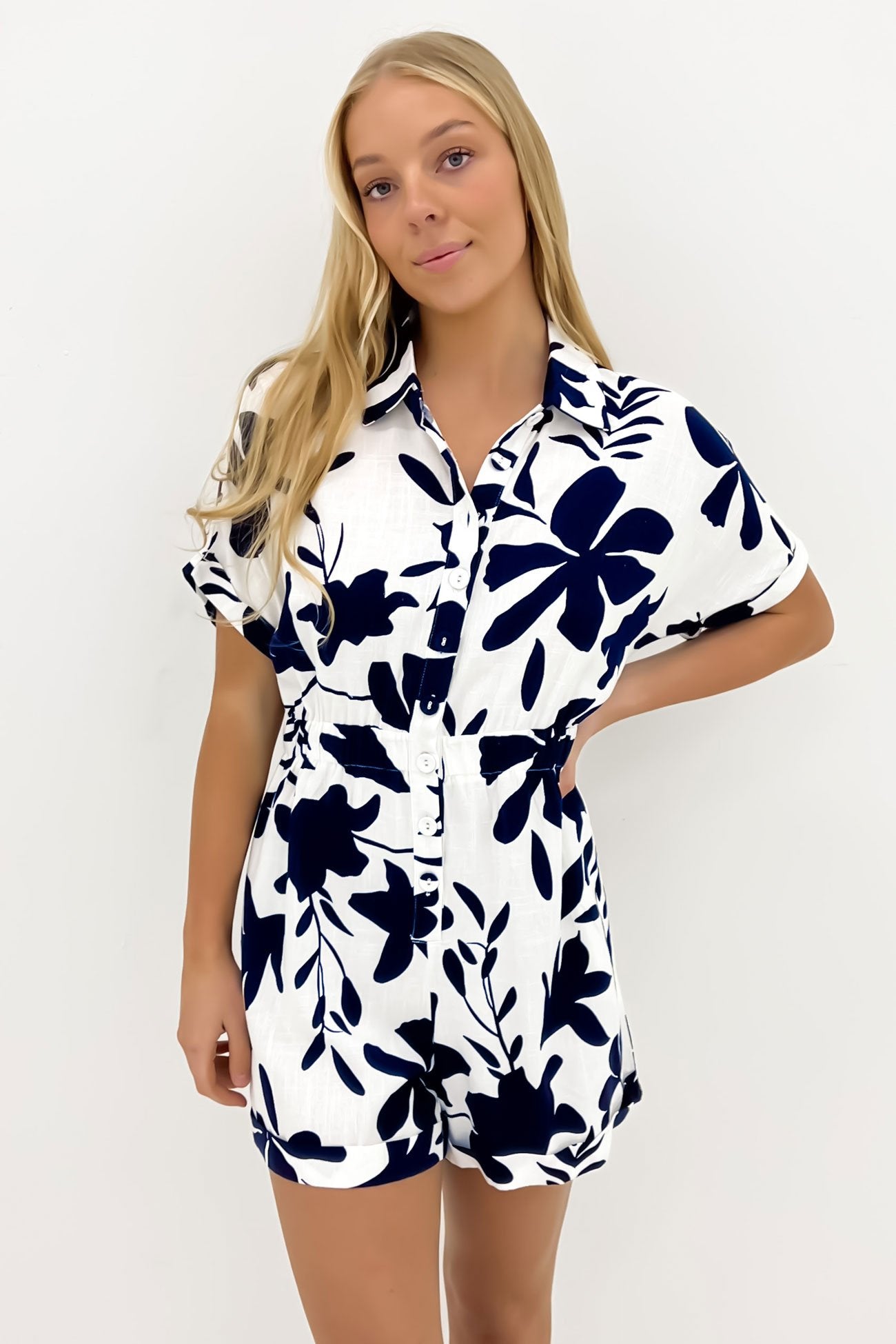 Estelle Playsuit White Navy