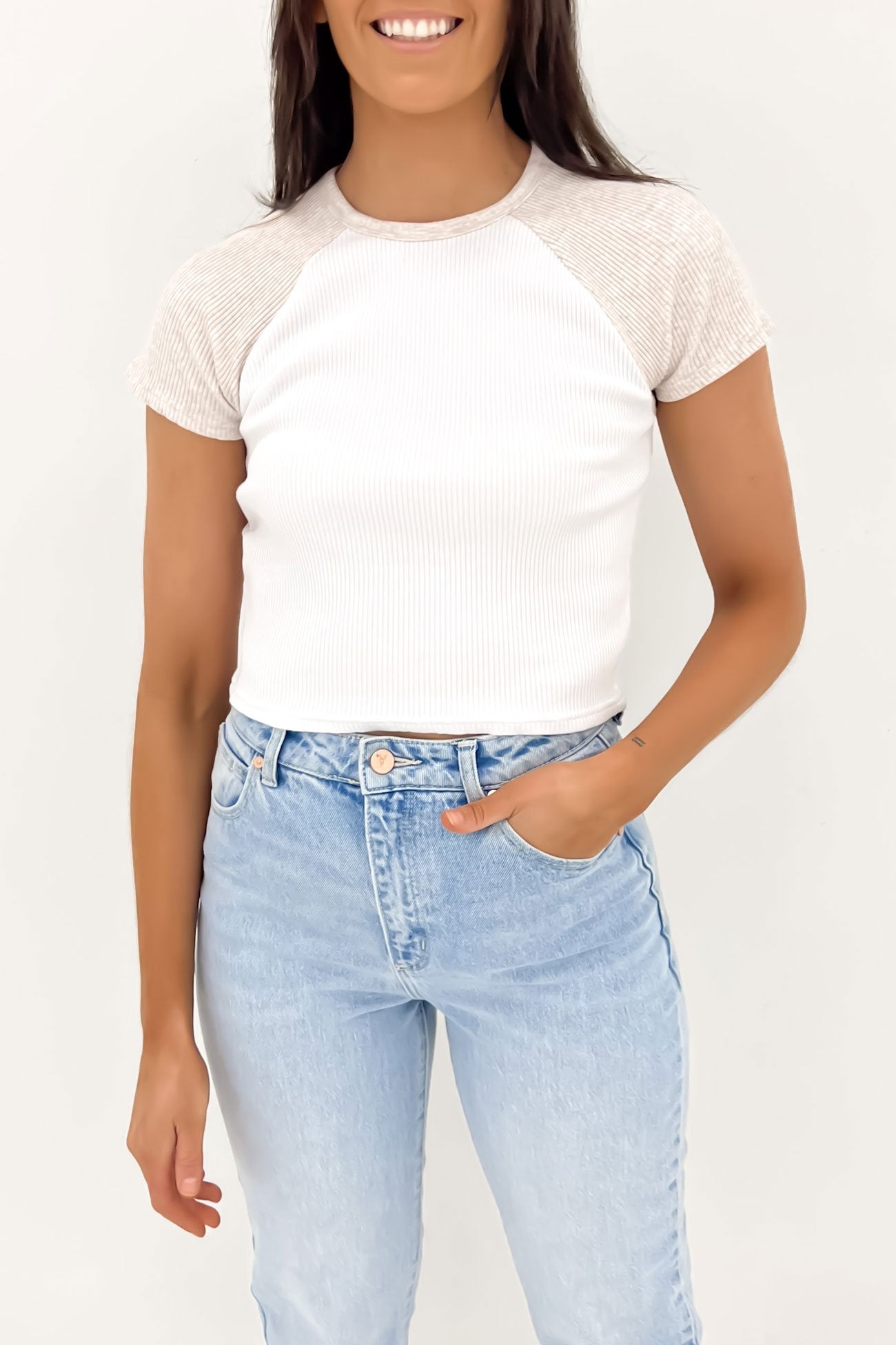 Eve Ringer Rib Tee Oat