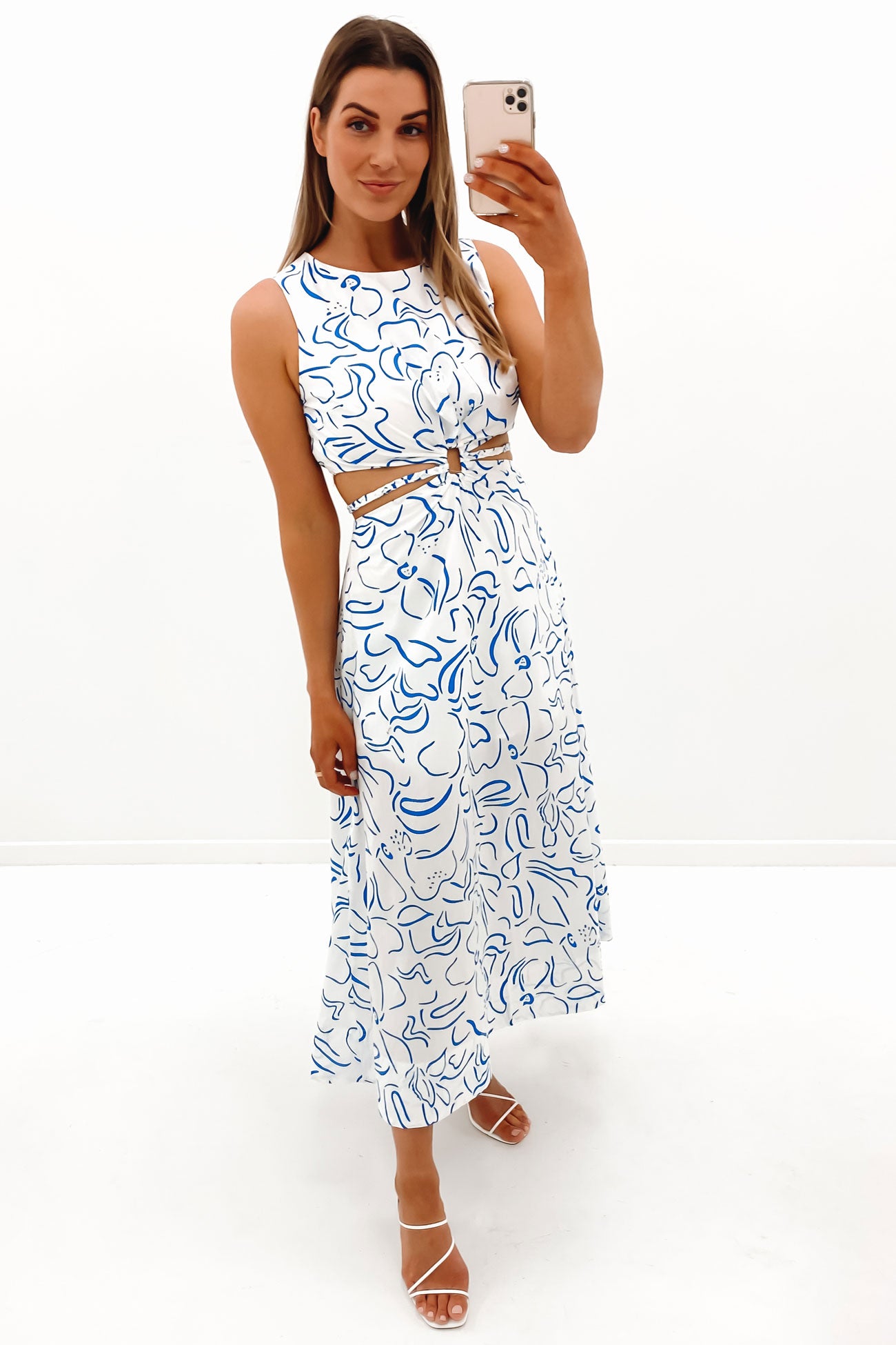 Evelyn Midi Dress White Blue