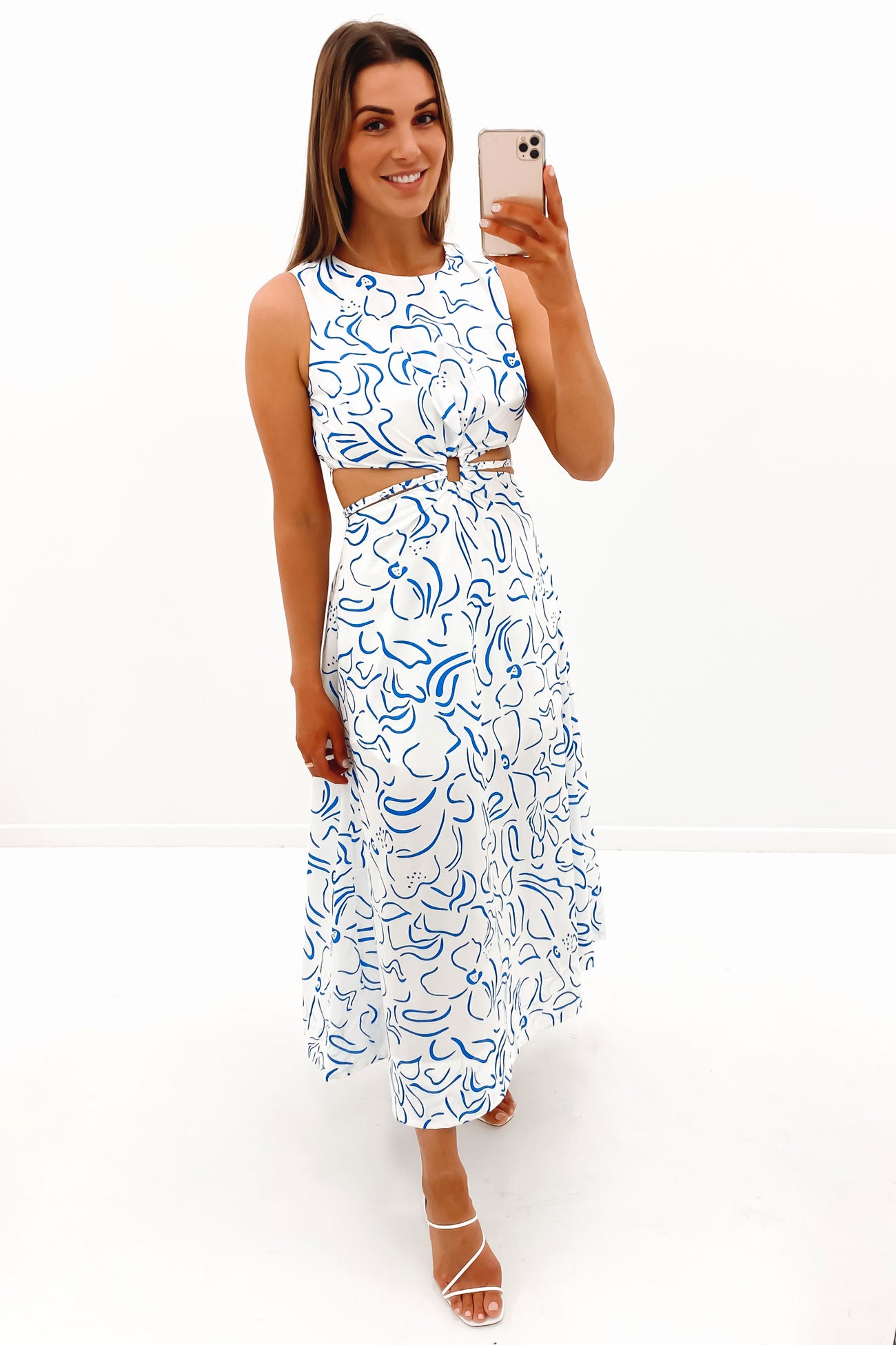 Evelyn Midi Dress White Blue