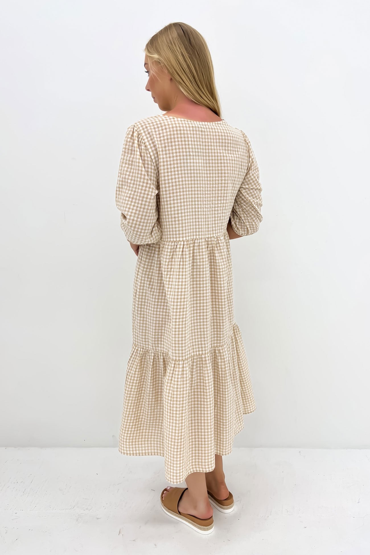 Eydie Midi Dress Latte Gingham