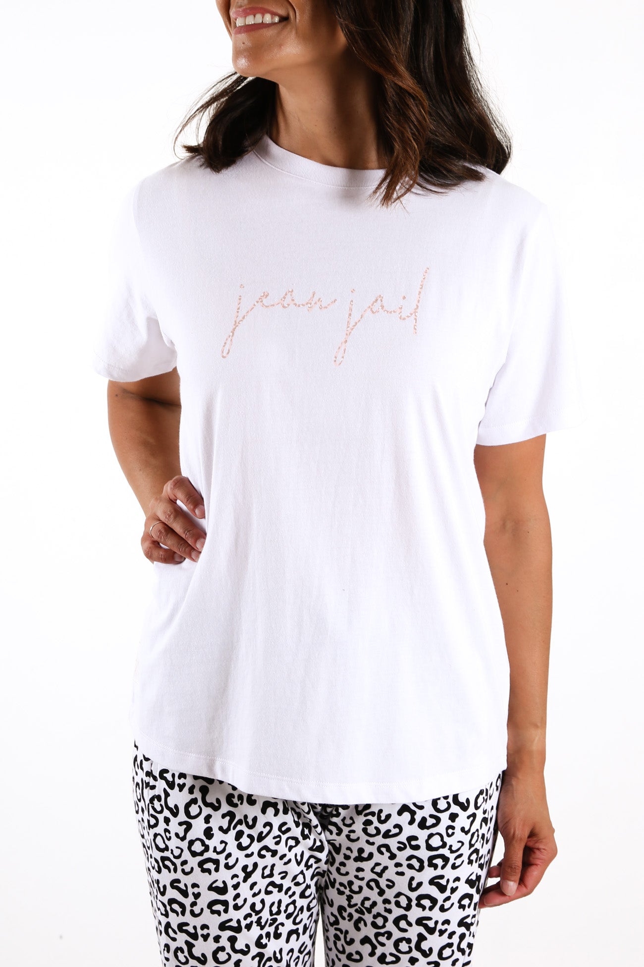 Fearless Tee Blush Leopard White