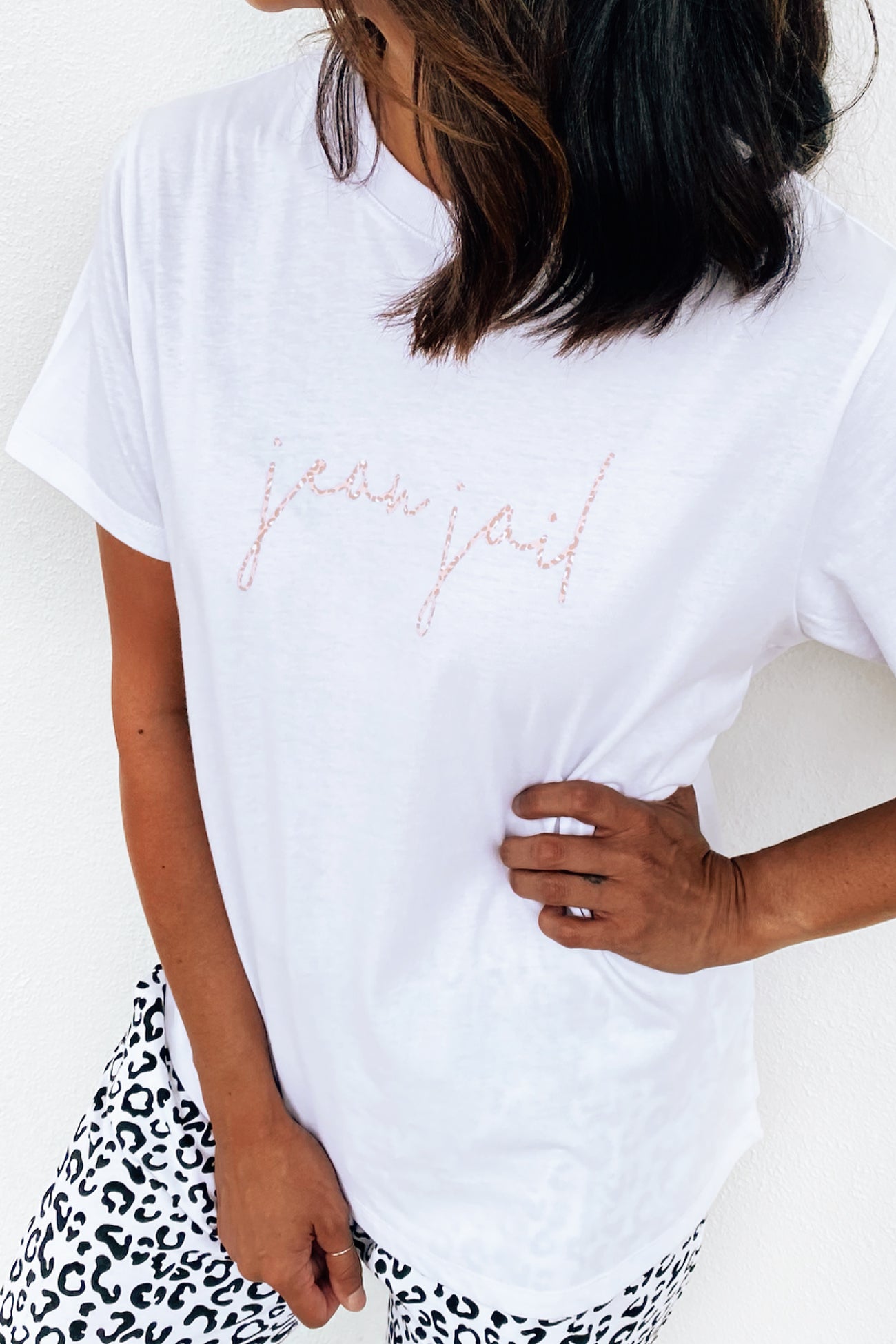 Fearless Tee Blush Leopard White