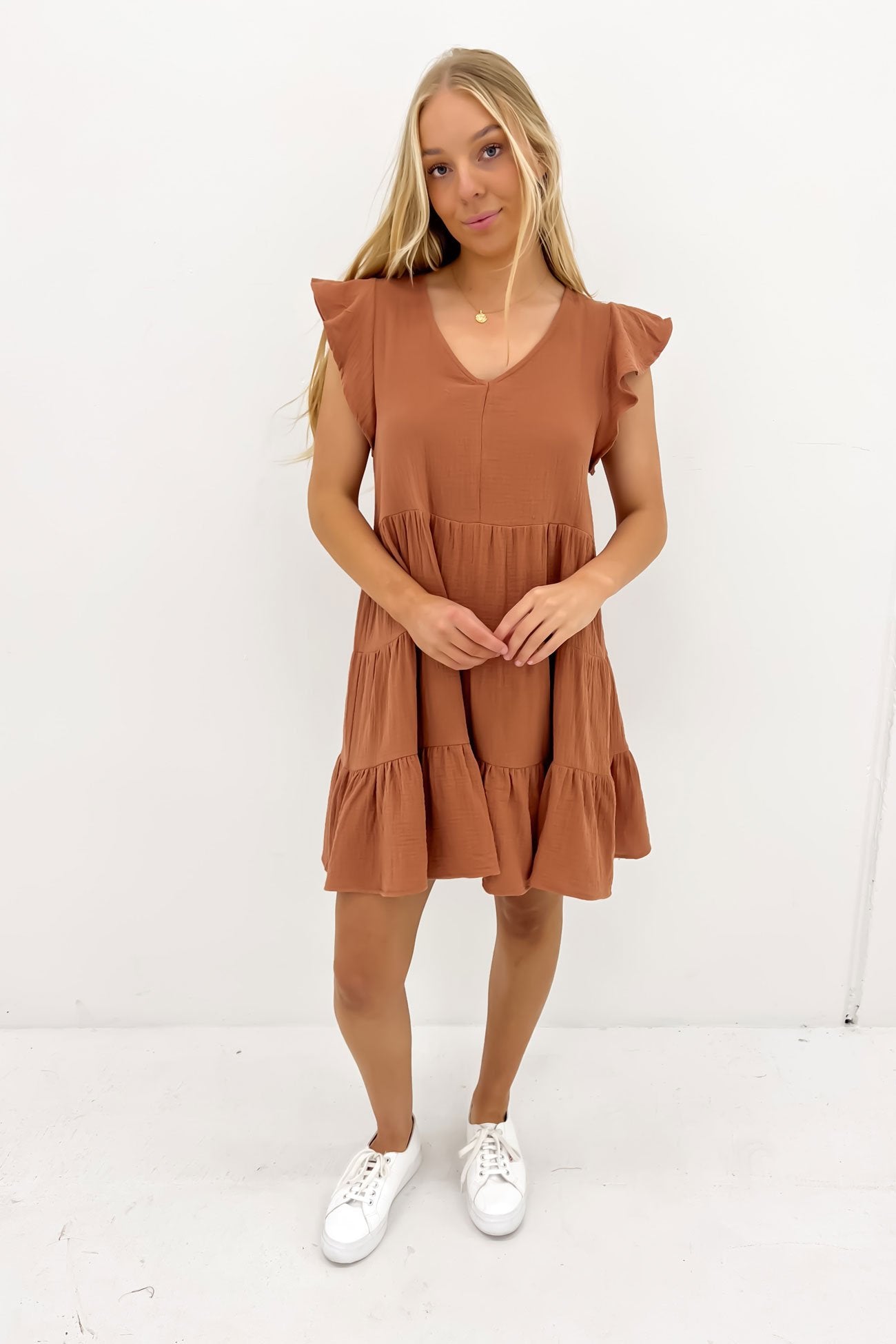 Felix Tiered Mini Dress Mocha