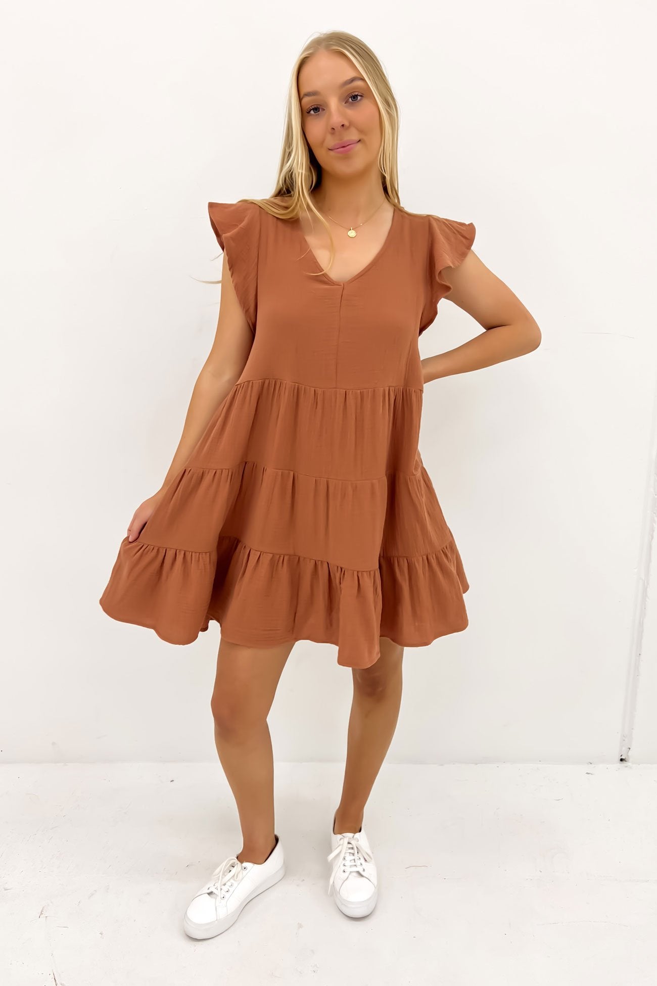 Felix Tiered Mini Dress Mocha