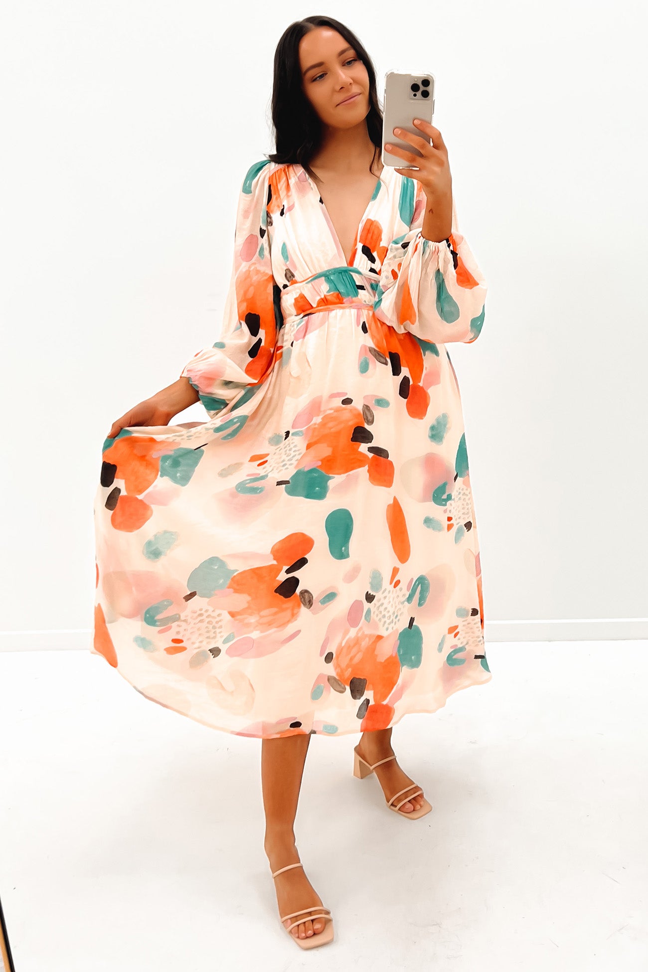 Finlee Midi Dress Orange Multi