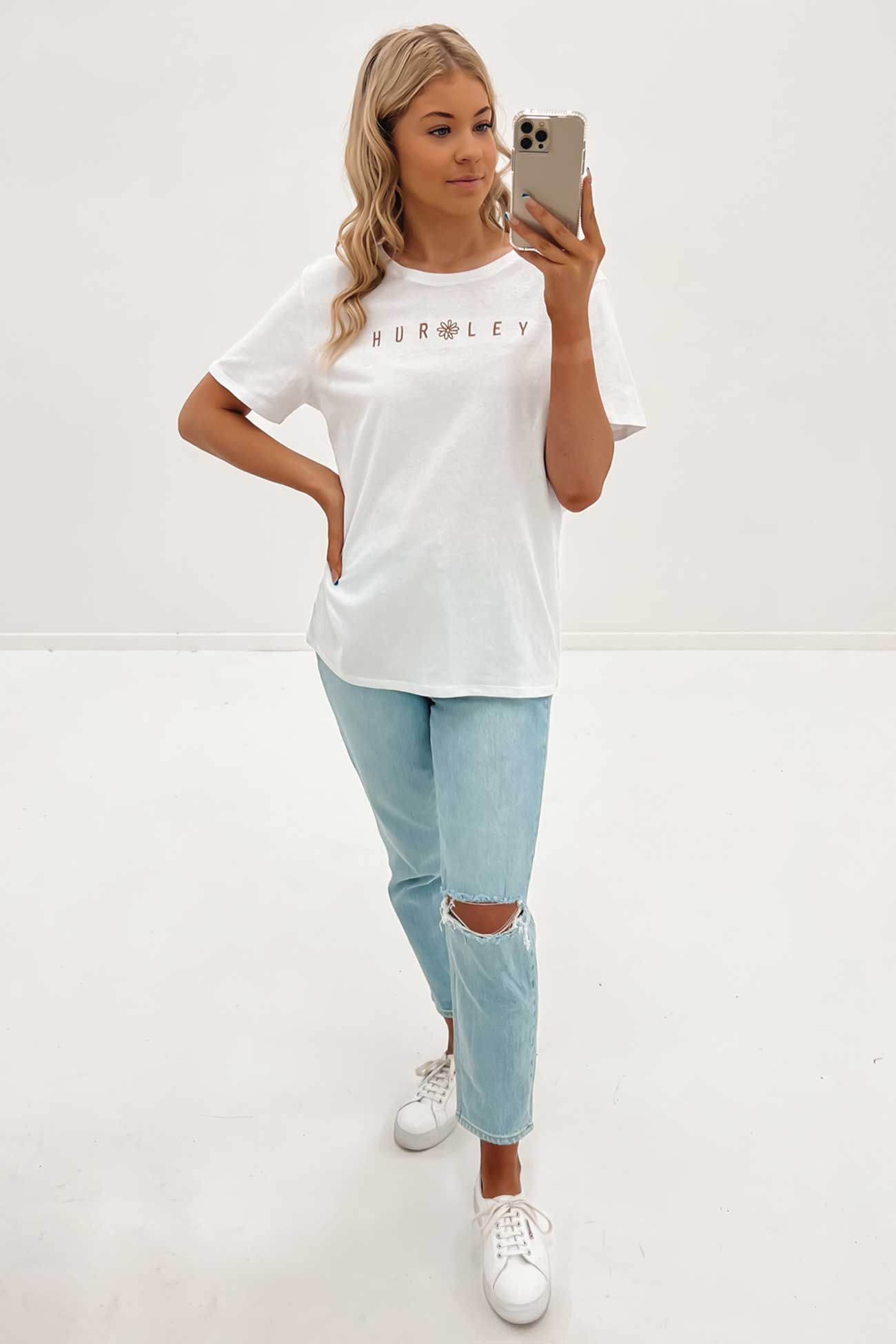 Flower Embroidered Tee White