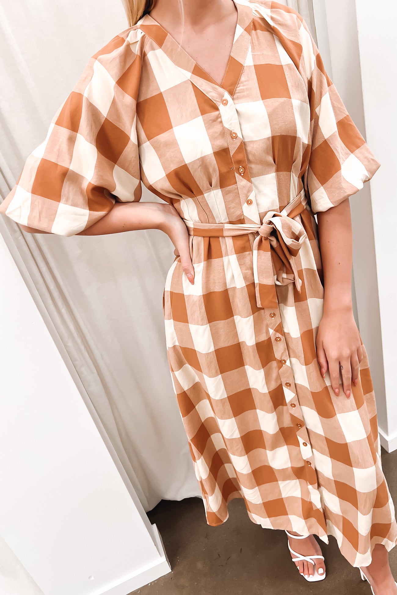 George Midi Dress Tan Check