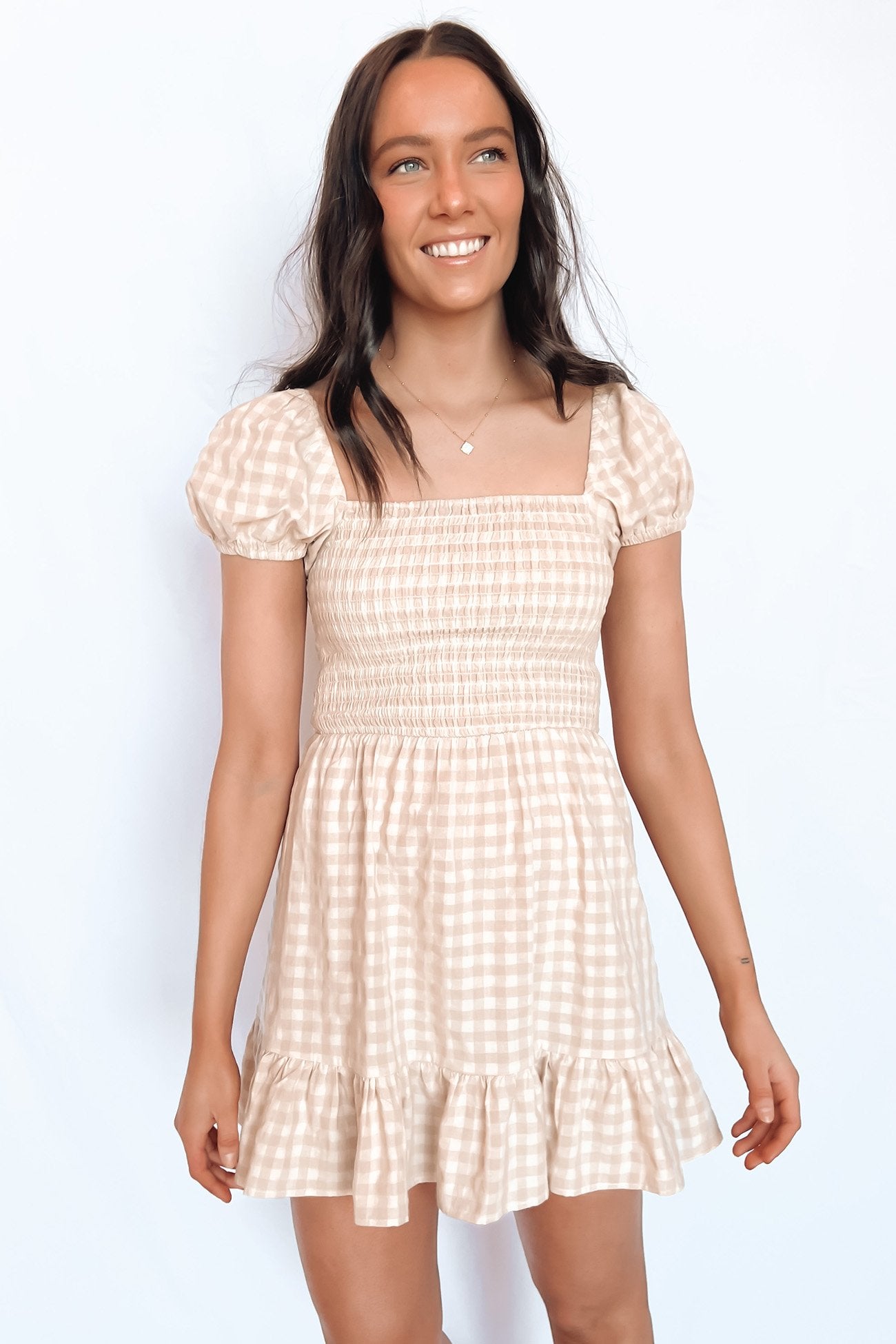 Gerogette Shirred Dress Oatmeal