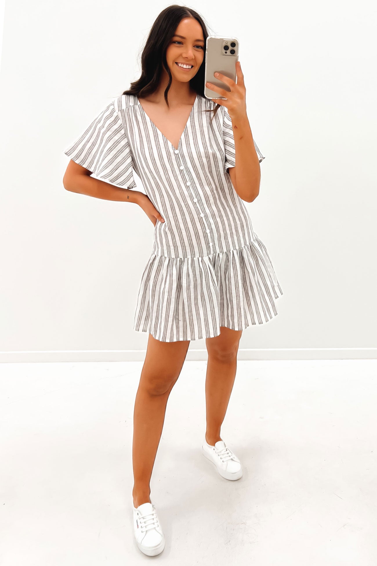 Georgie Mini Dress White Stripe