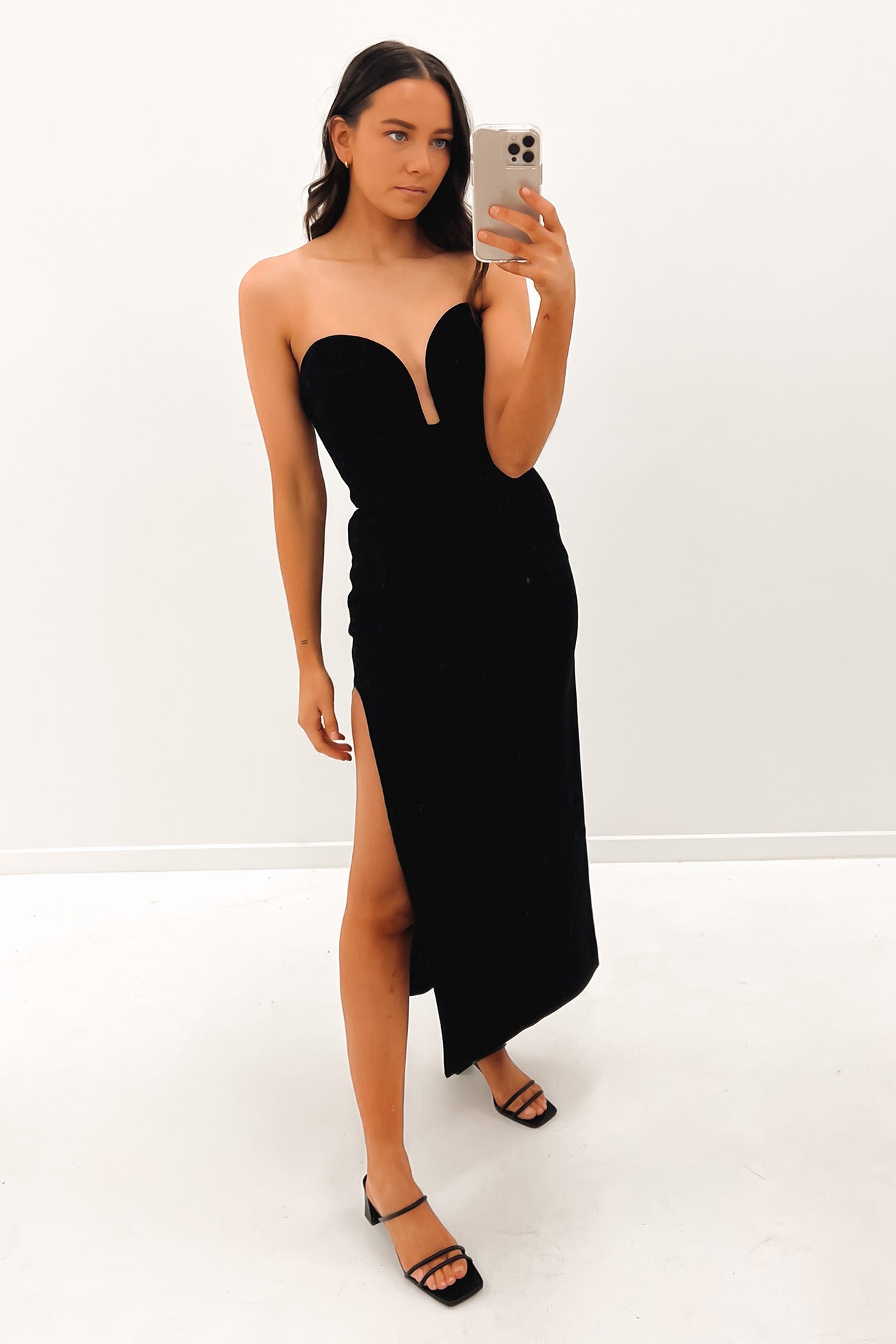 Ginny Scoop Split Midi Dress Black