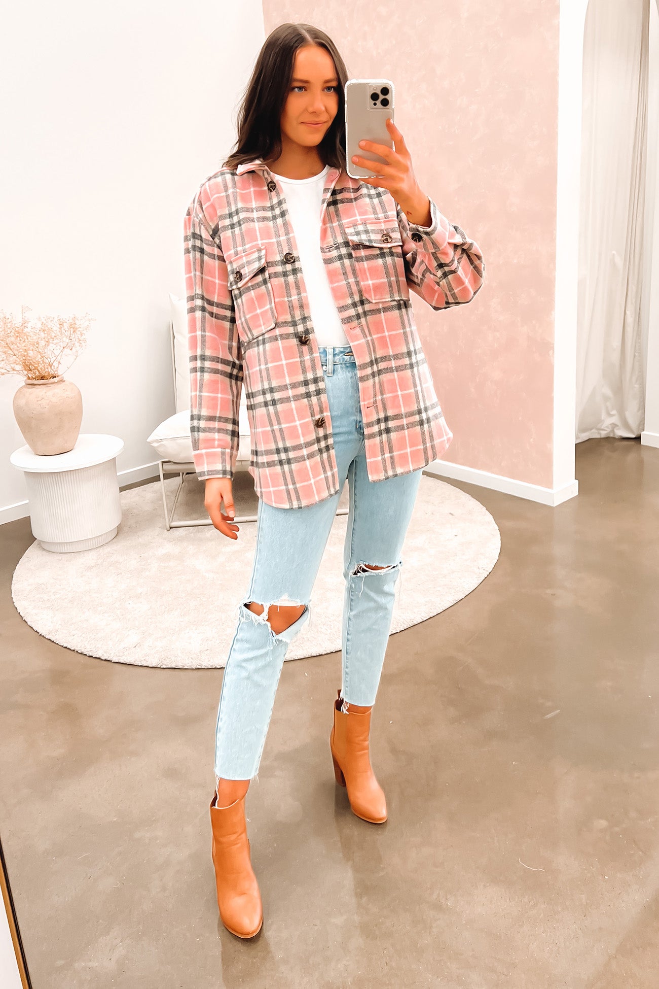 Gracie Shacket Pink Check