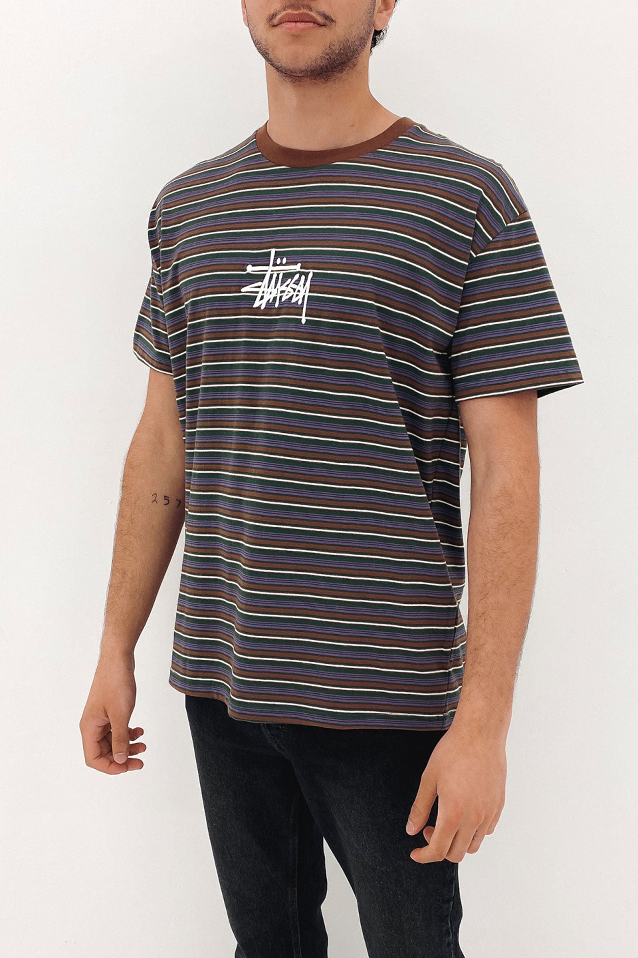 Graffiti Emb Stripe Short Sleeve Tee Green