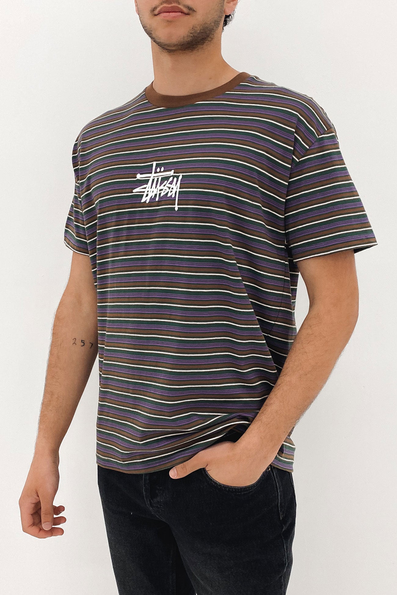 Graffiti Emb Stripe Short Sleeve Tee Green