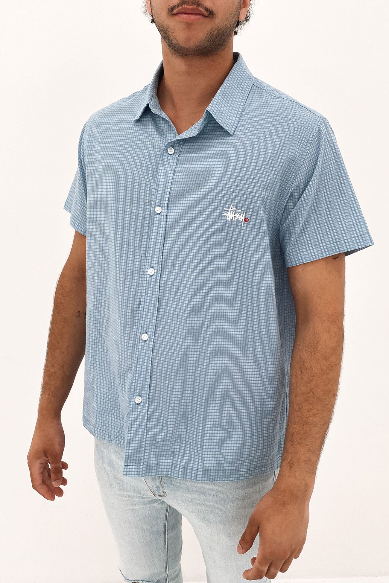 Graffiti Oxford Short Sleeve Shirt Blue Check