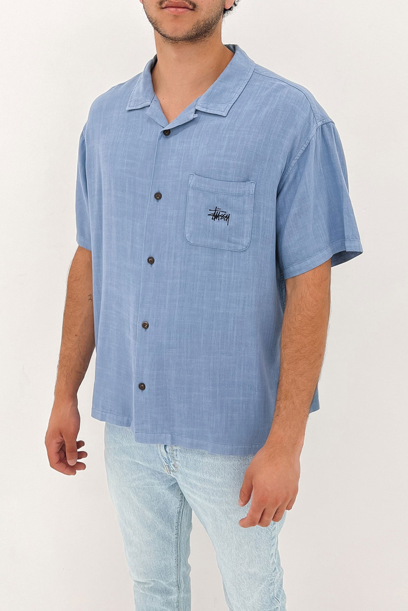 Graffiti Pigment Short Sleeve Shirt Dusty Blue