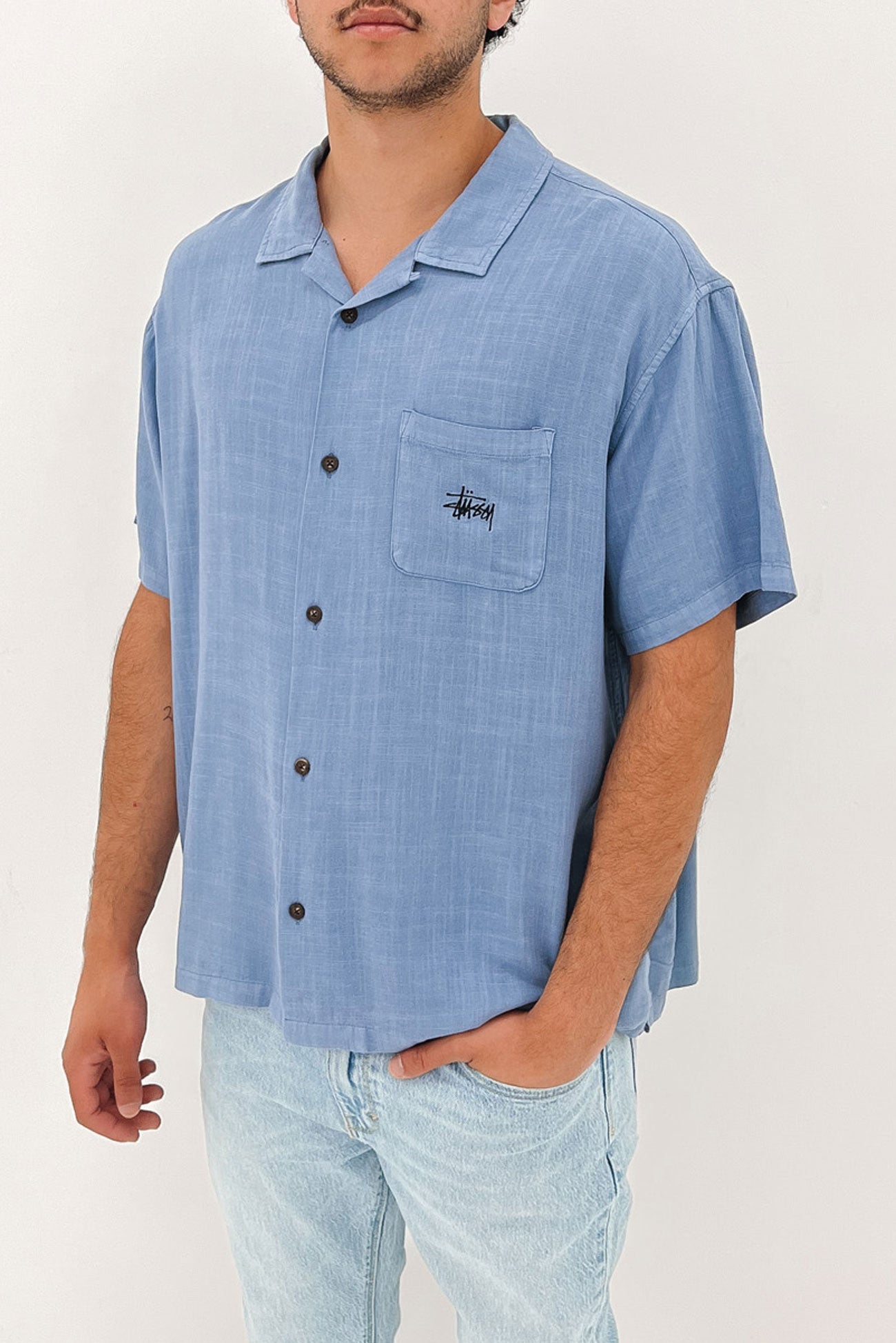 Graffiti Pigment Short Sleeve Shirt Dusty Blue