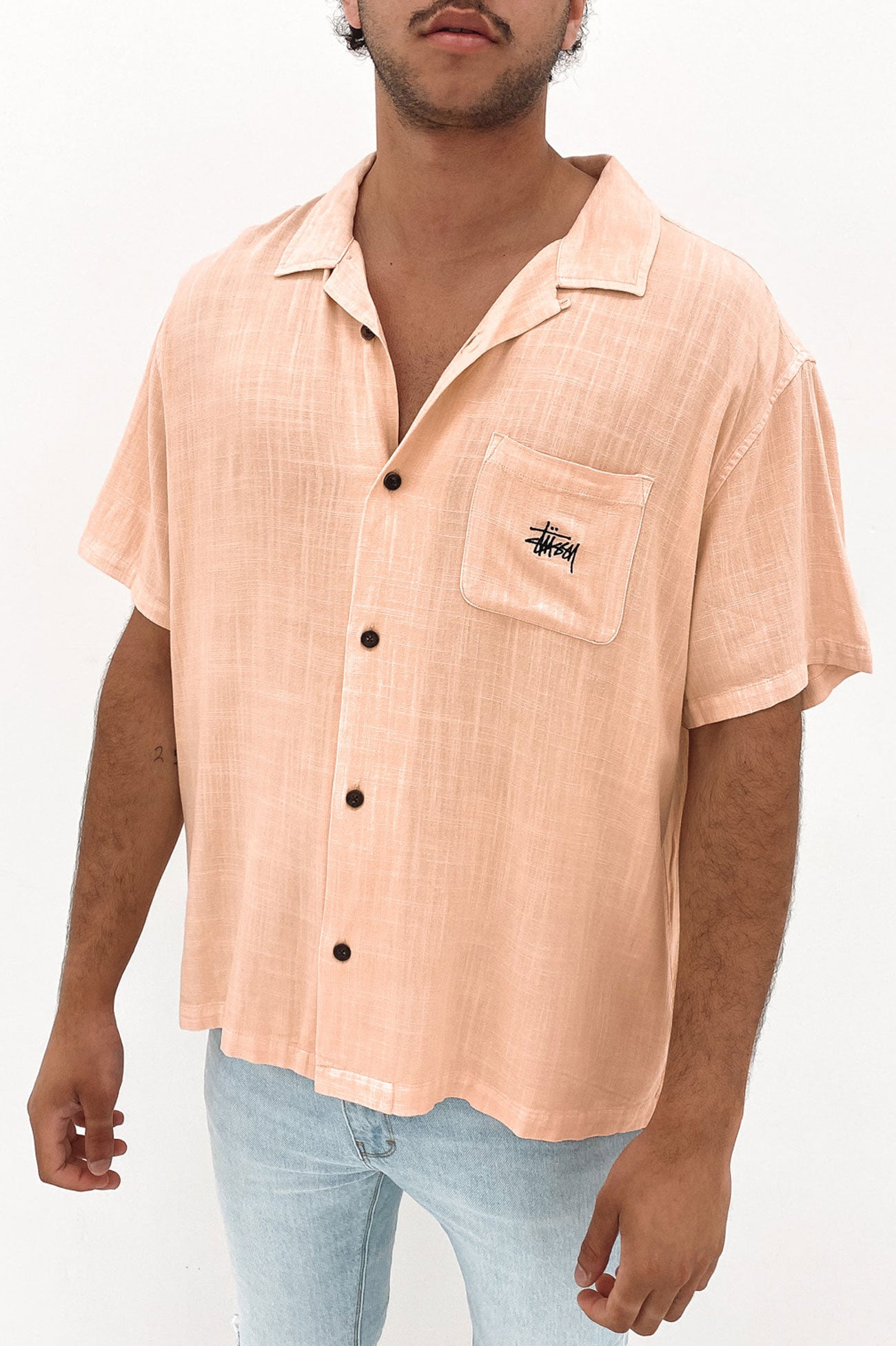 Graffiti Pigment Short Sleeve Shirt Peach