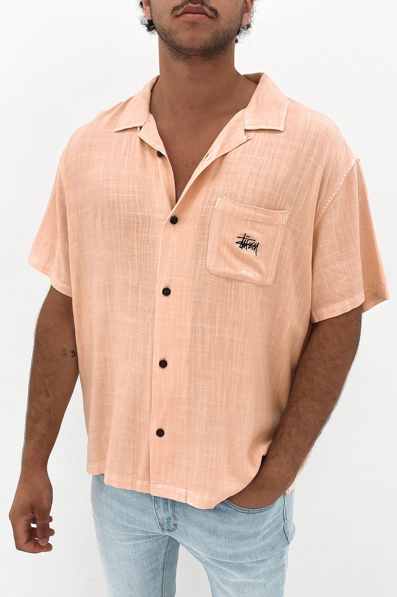 Graffiti Pigment Short Sleeve Shirt Peach