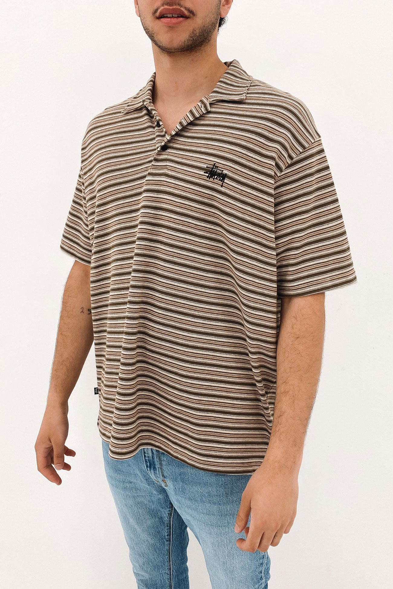 Graffiti Stripe Pique Polo Chocolate