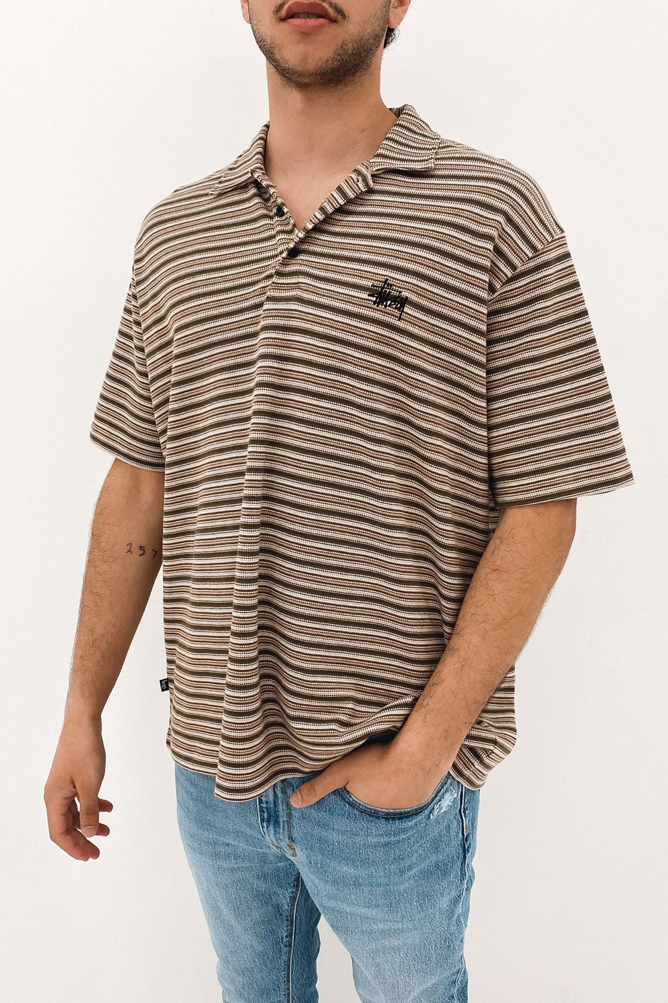 Graffiti Stripe Pique Polo Chocolate