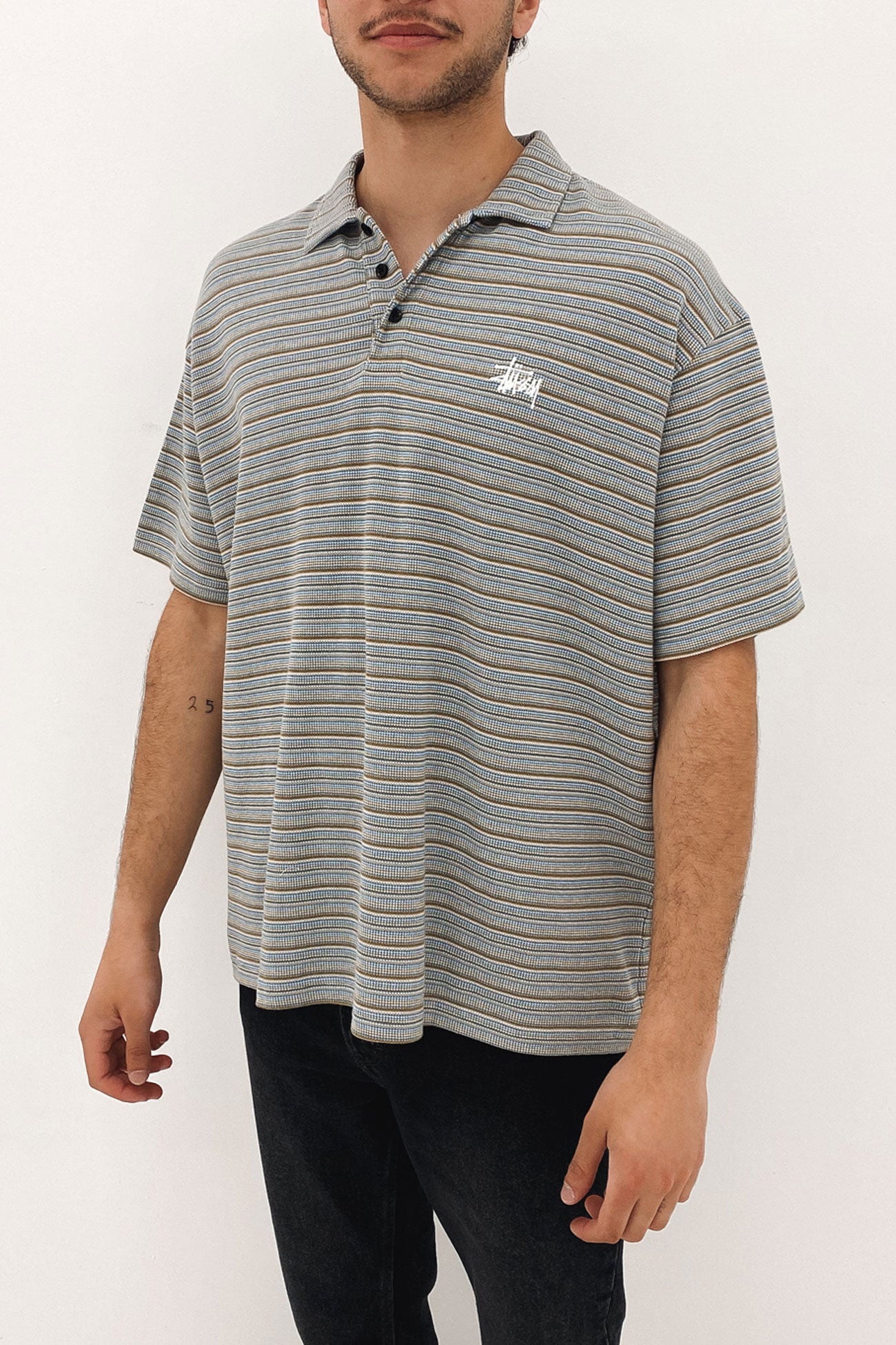 Graffiti Stripe Pique Polo Moss