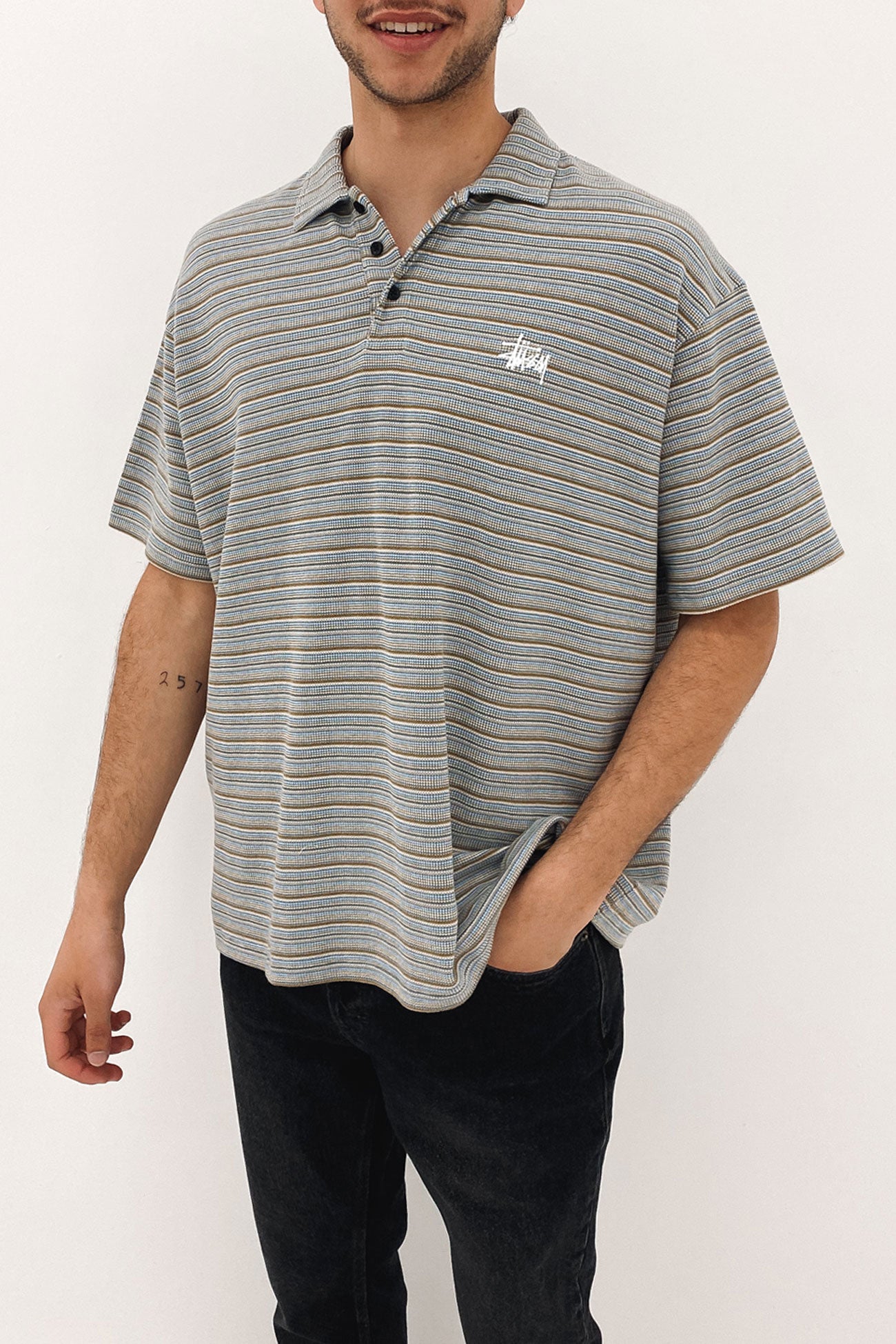 Graffiti Stripe Pique Polo Moss