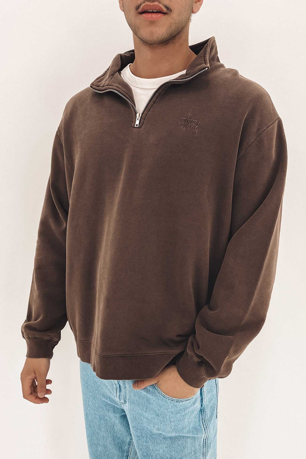 Graffiti 1/4 Zip Crew Pigment Brown