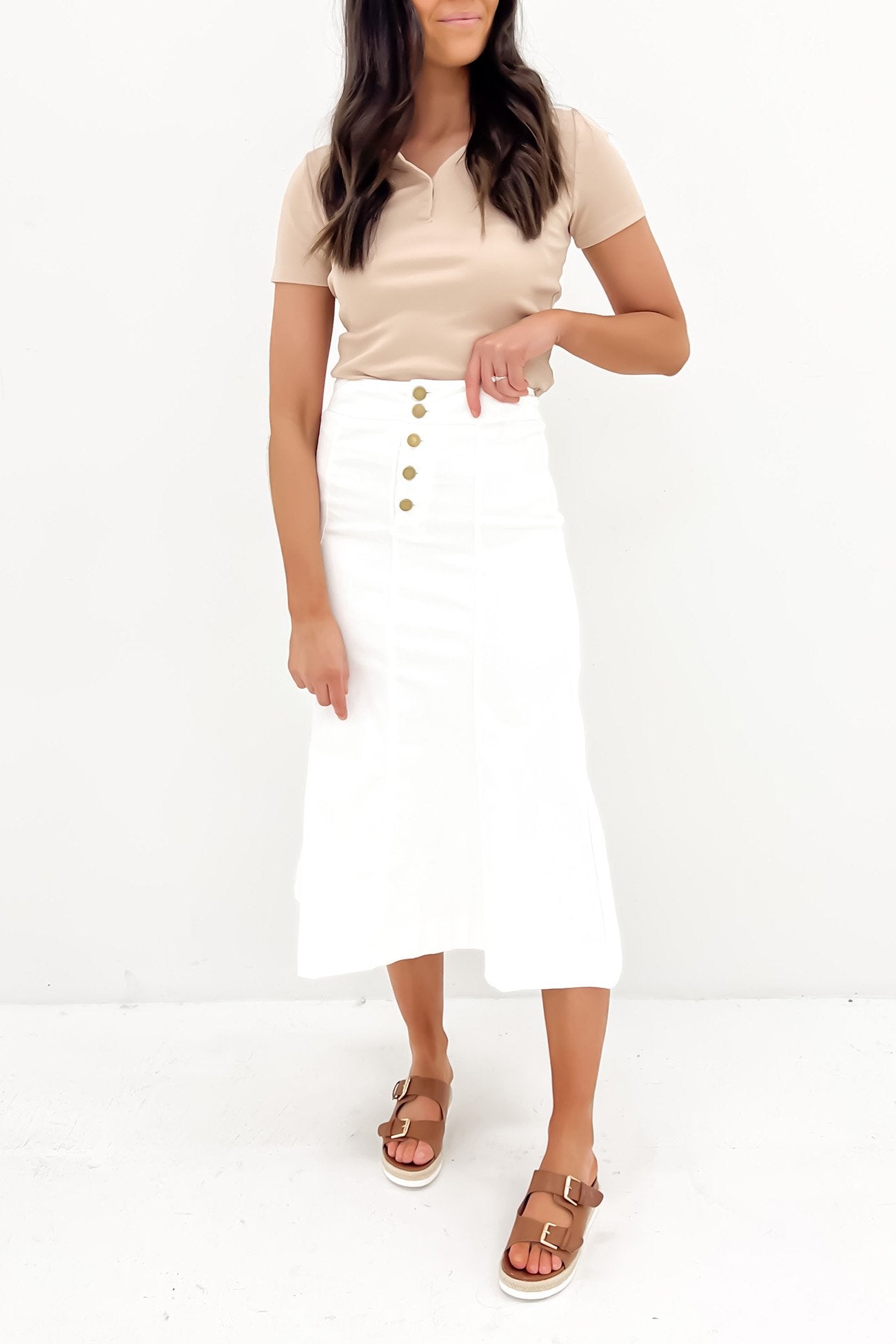 Halsey Midi Skirt White