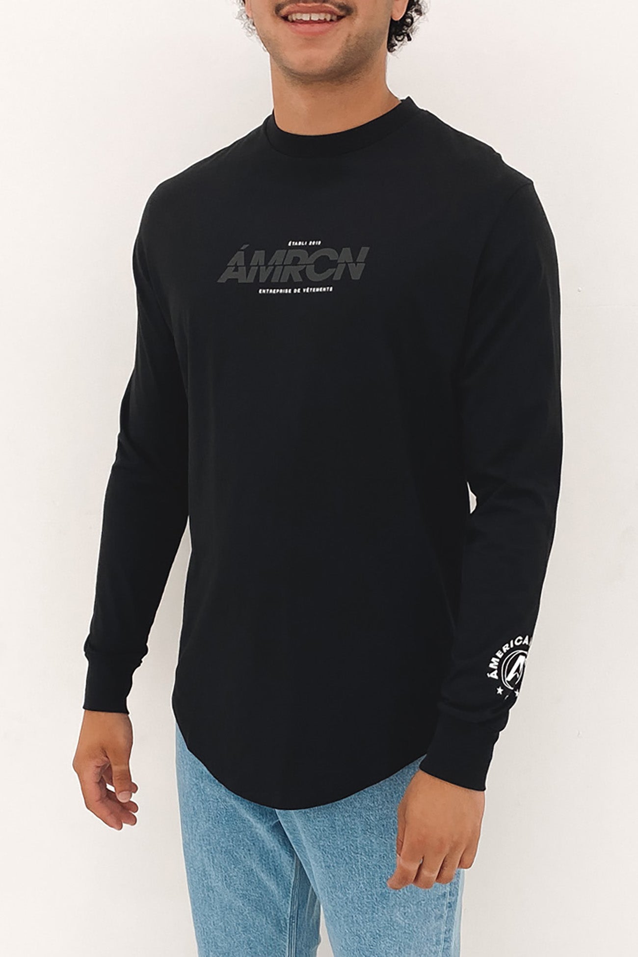 Harlem Dual Curved Long Sleeve Tee Jet Black