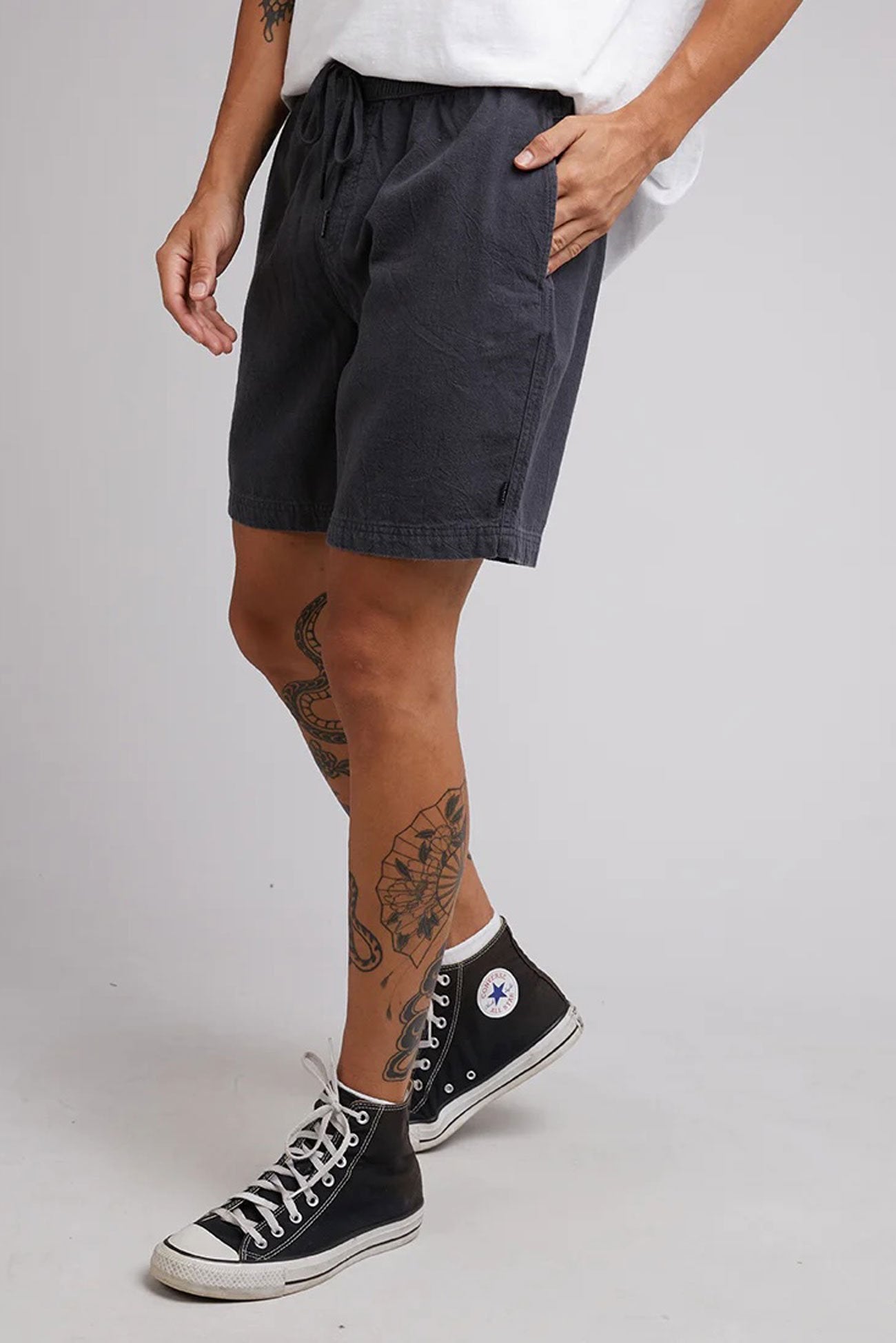 Hemp Elastic Waist Short Charcoal