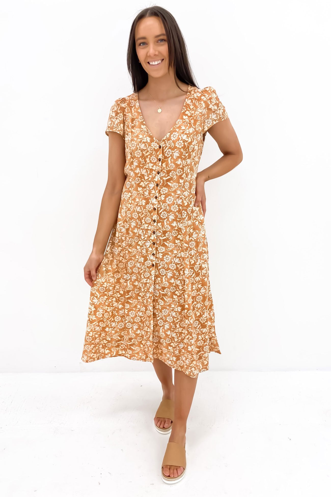 Highland Cap Sleeve Midi Dress Oak