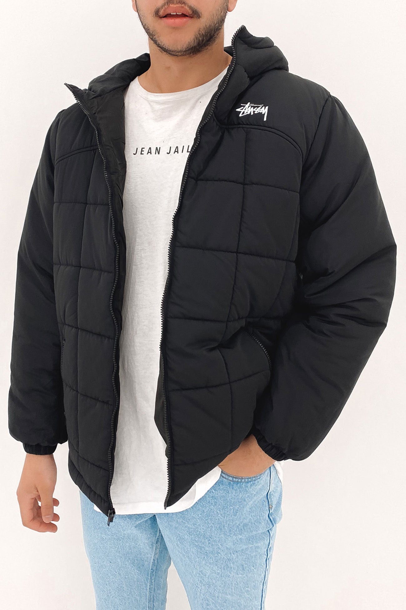 Hooded Square Puffa Jacket Black Black