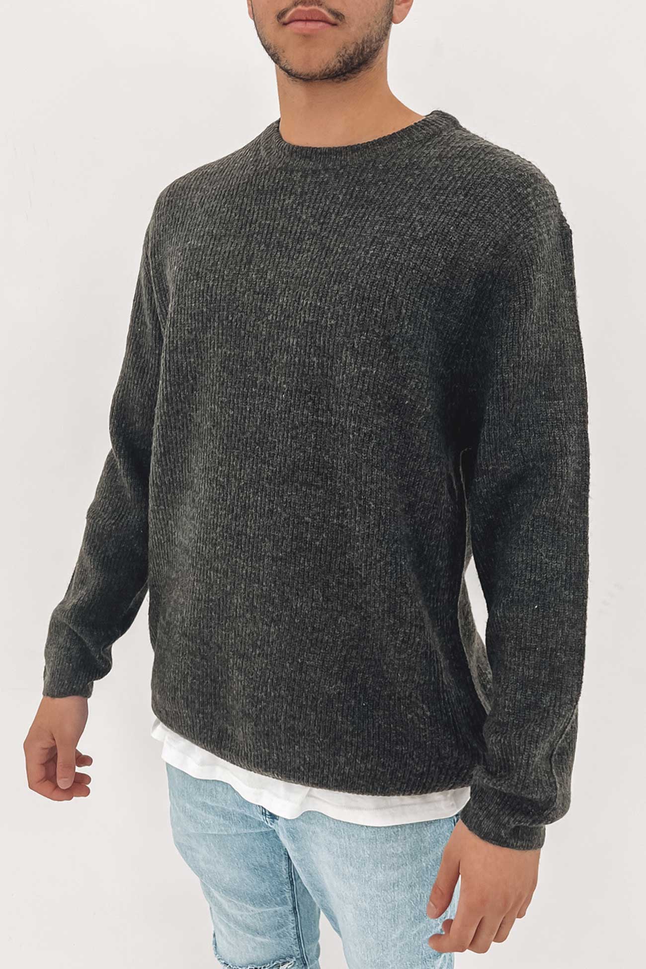 Horizon Knit Crew Charcoal